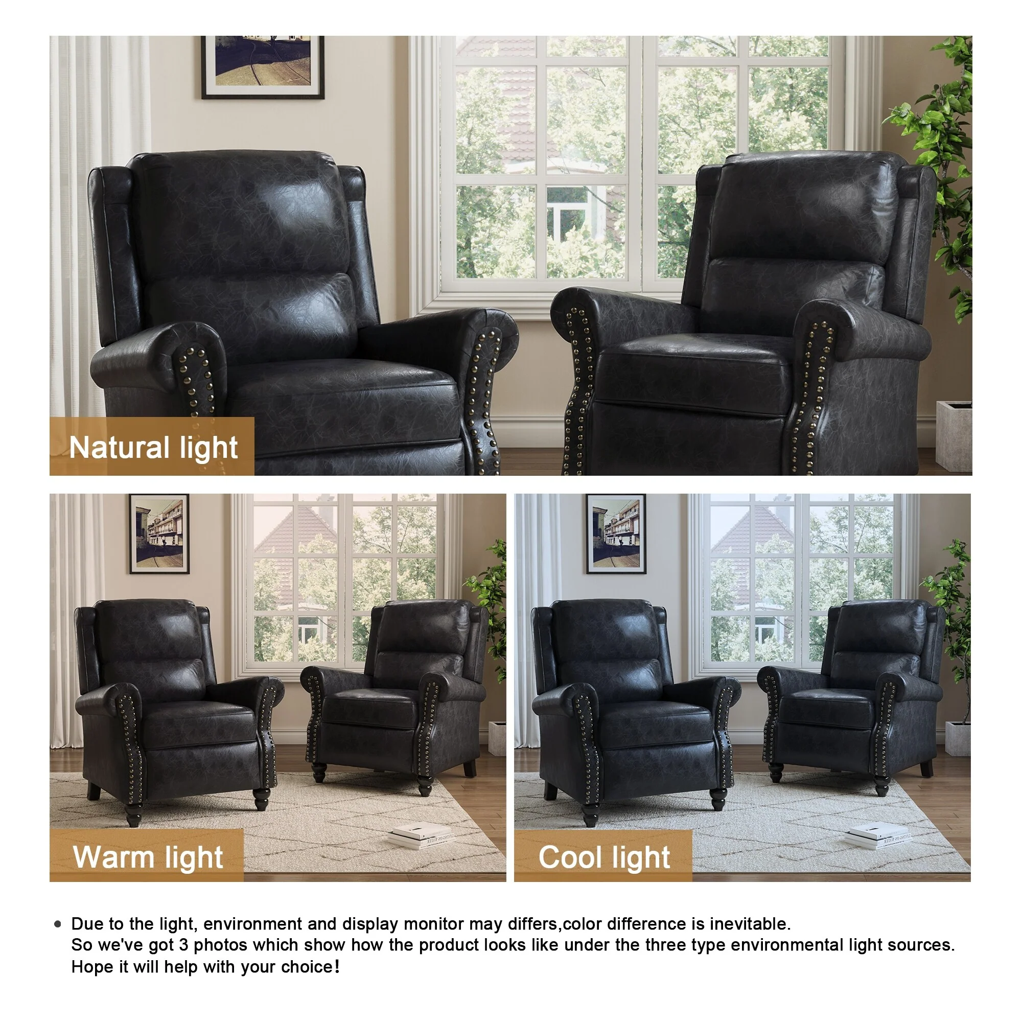 2 Set Manual Pushback Recliner Chair with Nailhead Trim