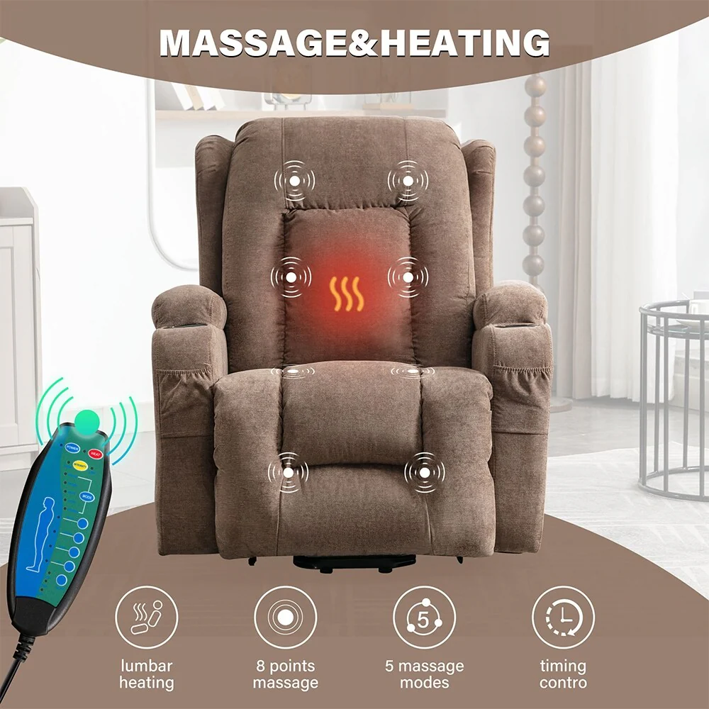 Modern Power Lift Recliner Chair w/Massage  Heat, Infinite Position