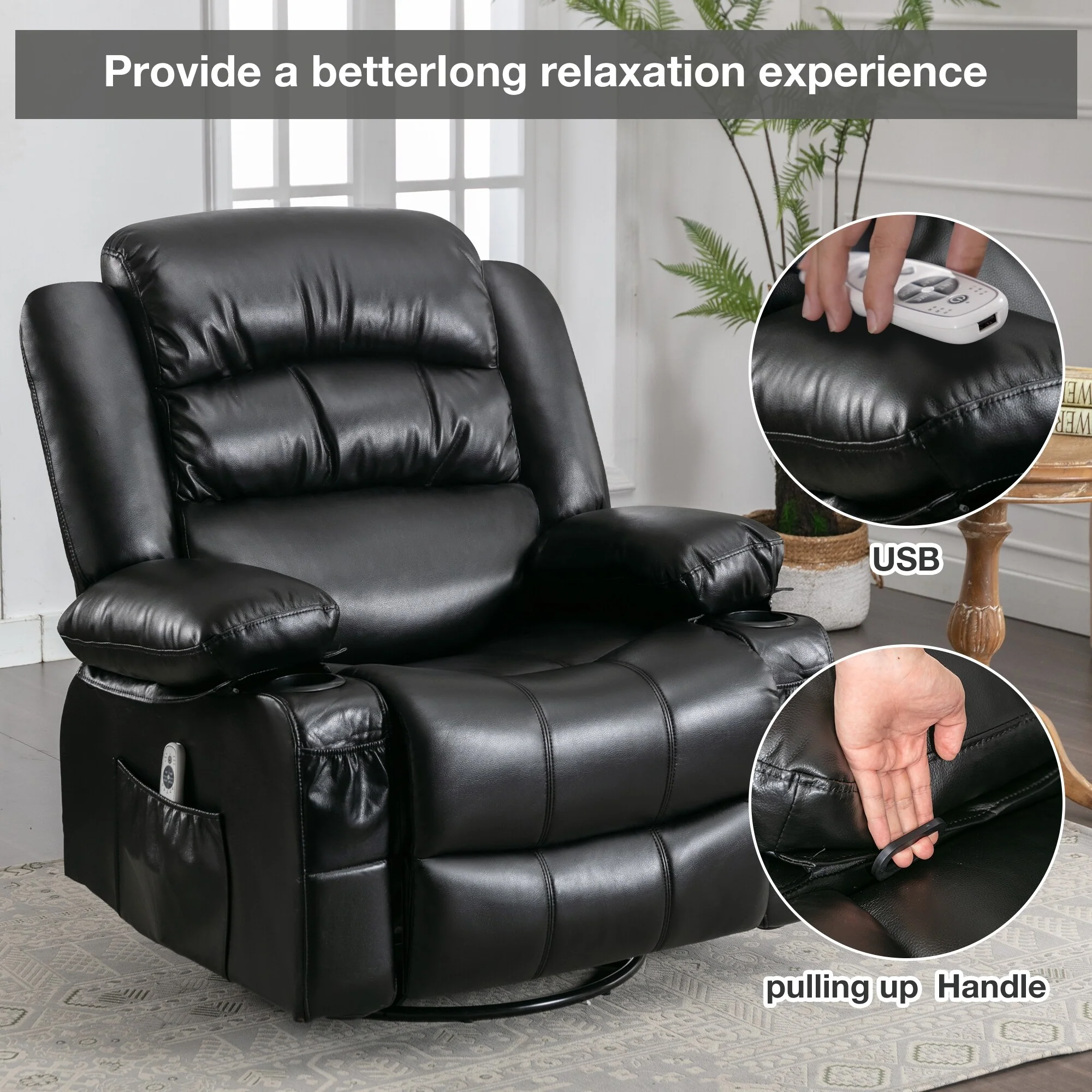 Massage Swivel Rocker Recliner Chair with Vibration Massage