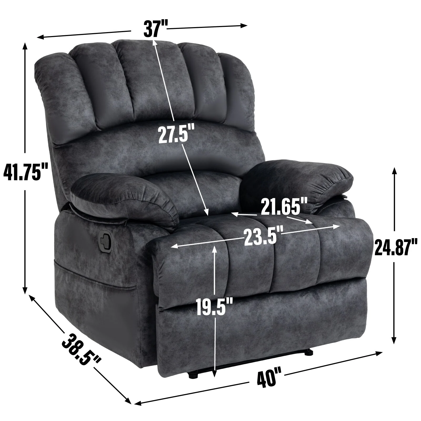 Fabric Large Manual Recliner Chair with Adjustable Backrest and Footstool