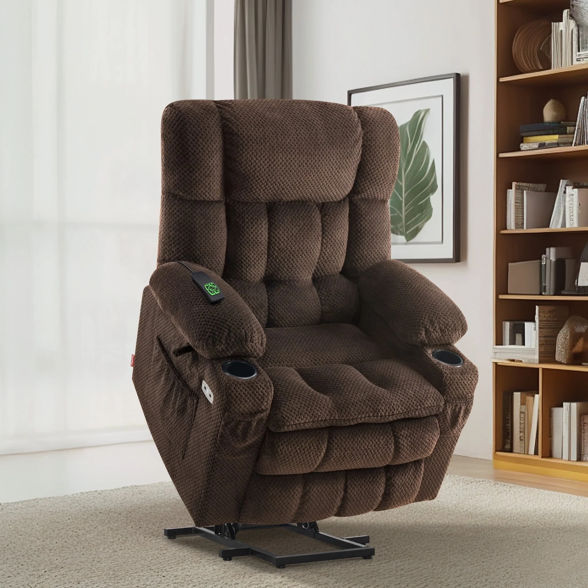 MCombo Medium Dual Motor Power Lift Recliner Chair Infinite Position, Massage and Heat, Extended Footrest, Fabric 7890