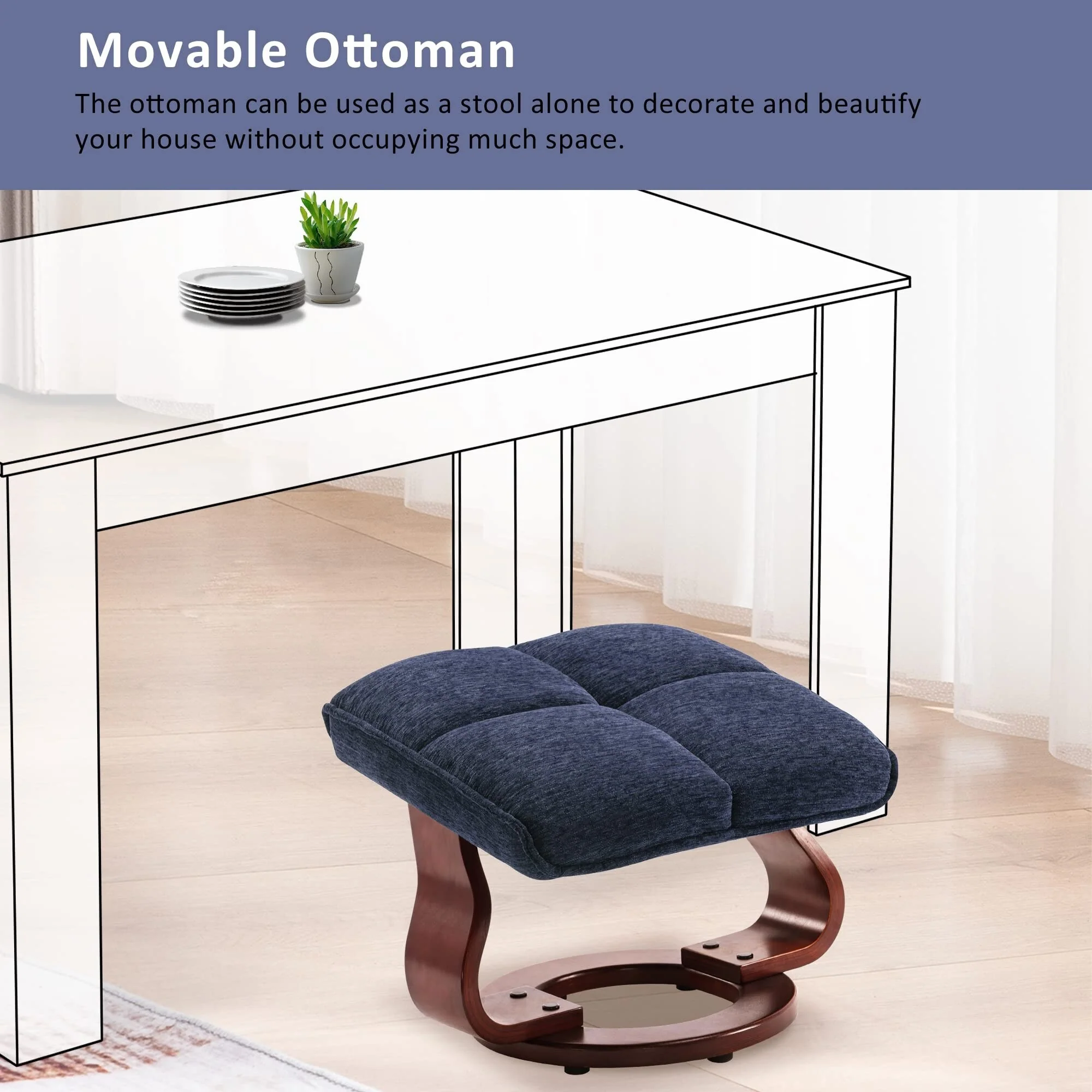 MCombo Swivel Recliner with Ottoman and Neck Pillow, Chenille Fabric