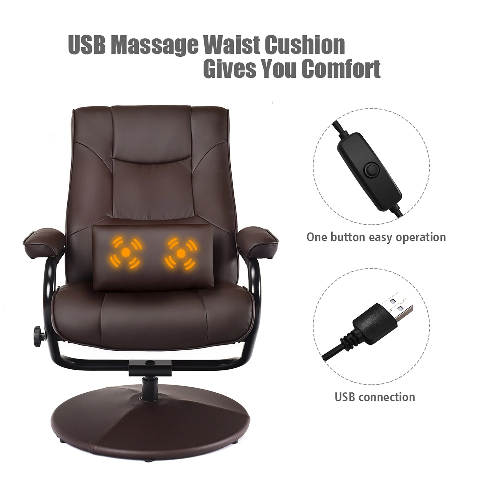 Recliner Chair 360 Degree Swivel PU Leather Chair with Footrest