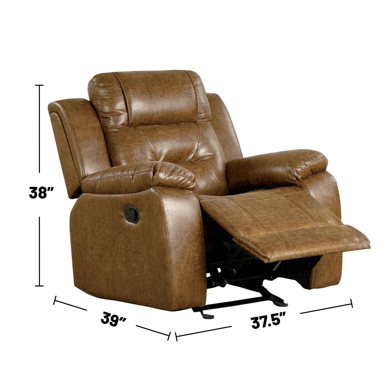 Leatherette Upholstered Manual Recliner with Pillow Top Arms in Brown