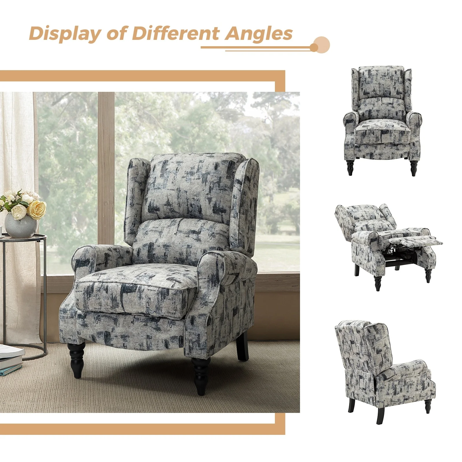 Olympus Upholstered Classic Manual Wingback Recliner with Solid Wood Legs by HULALA HOME