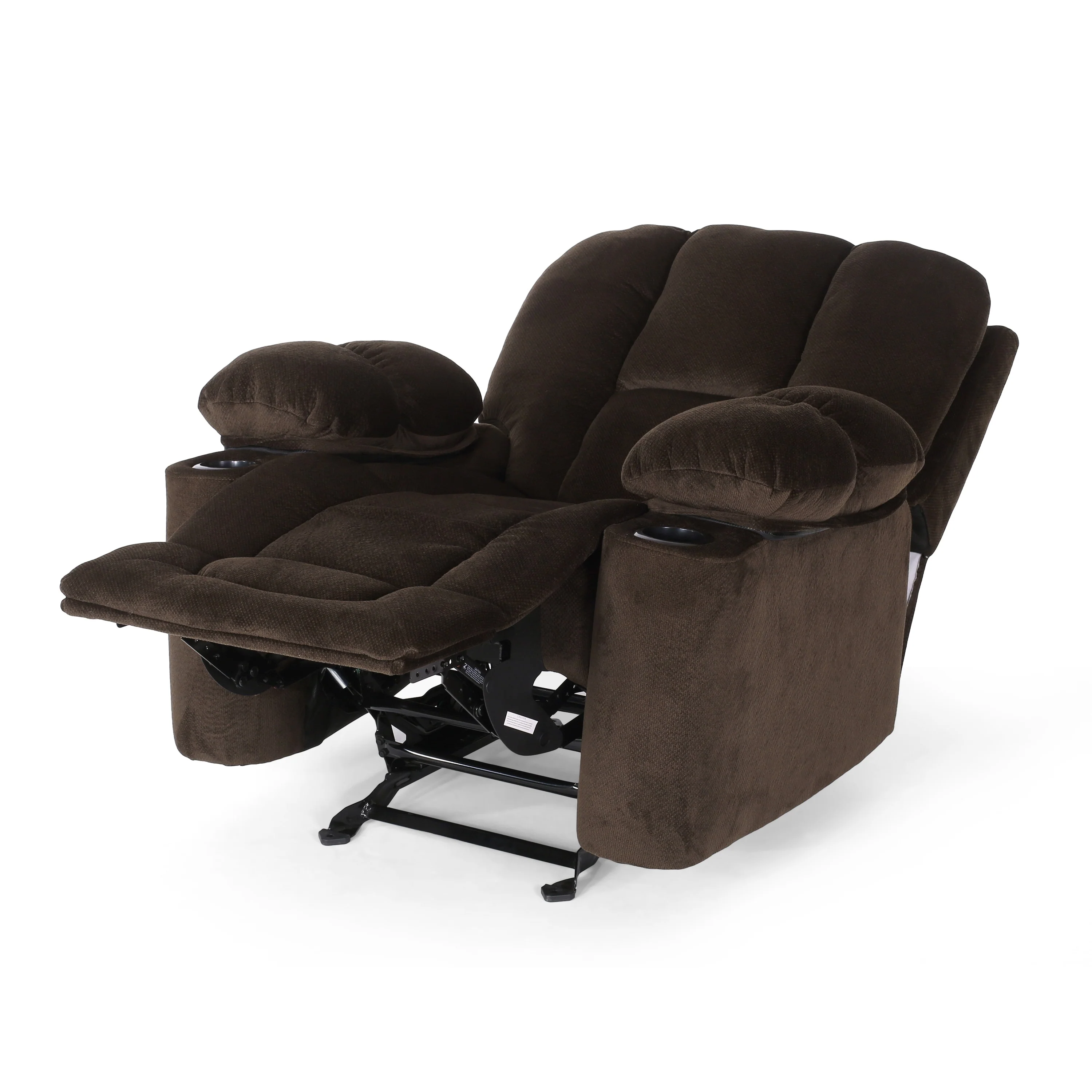 Stylish Manual Recliner with Soft Fabric Upholstery, Plush Padding, and Dual Cup Holders