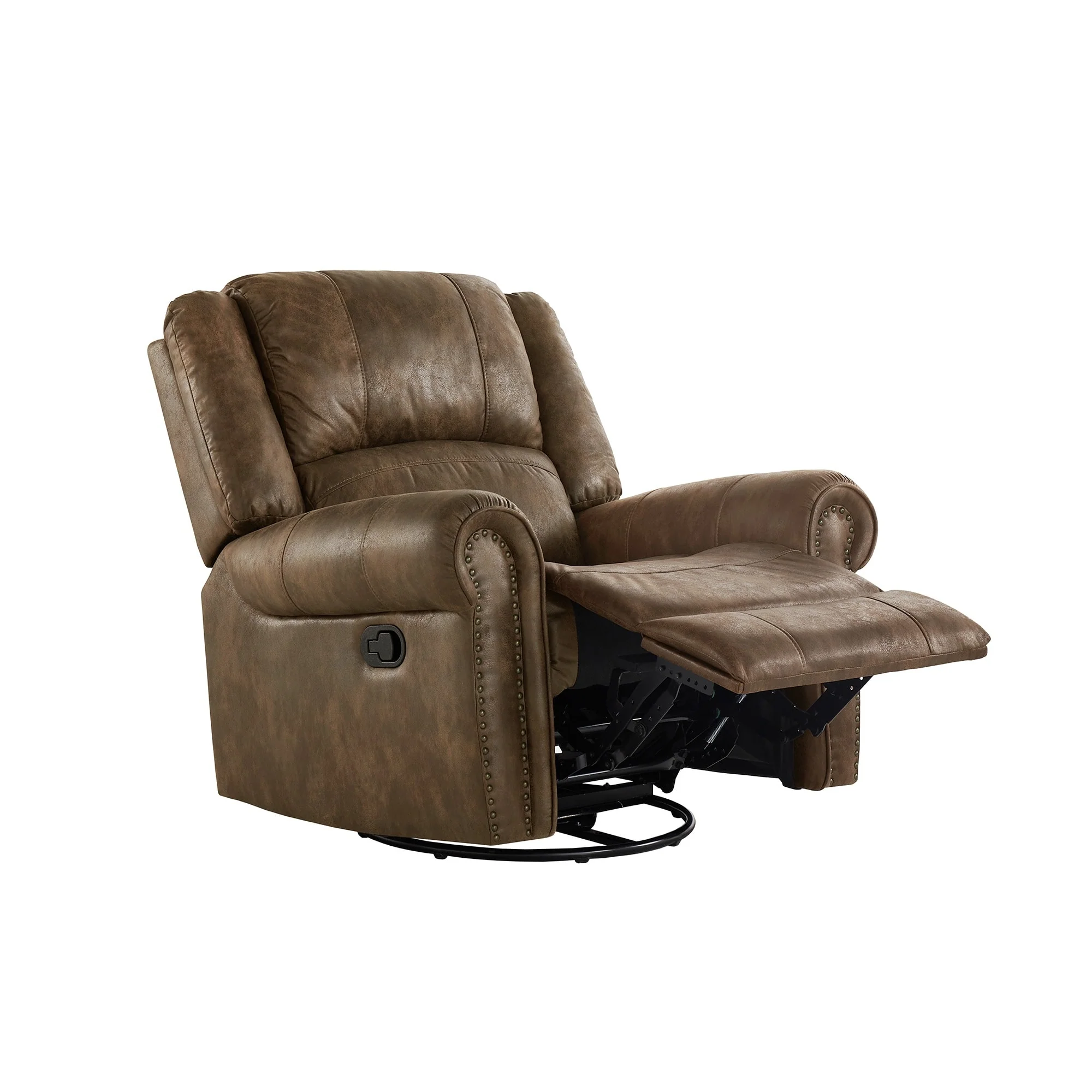 Monroe Polished Microfiber Nailhead Swivel Glider Recliner by iNSPIRE Q Classic