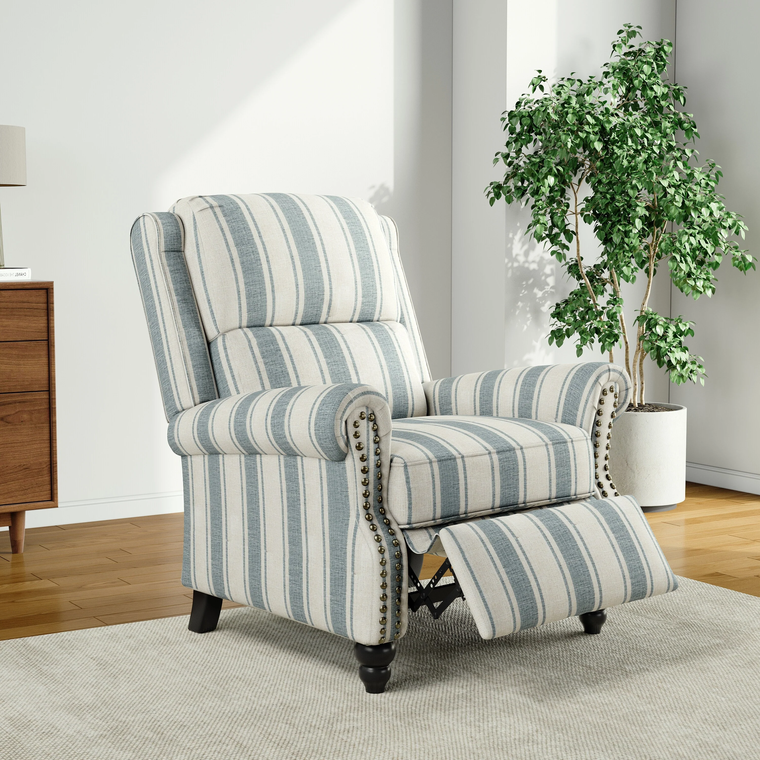 Alisa 35'' W Vegan Leather/ Linen Glider Push Back Recliner Chair