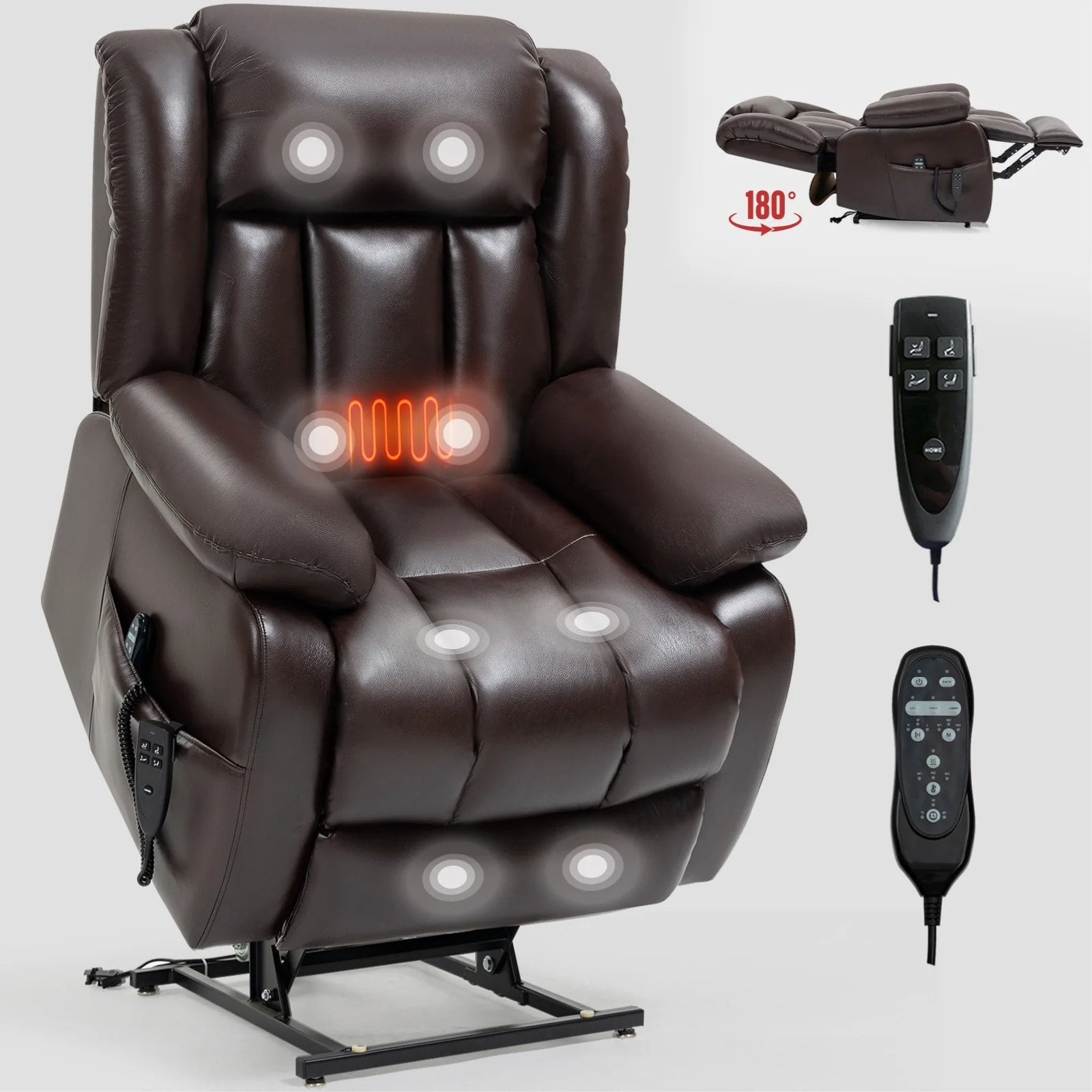 Faux Leather Power Lift Recliner with Massage & Lumbar Heating