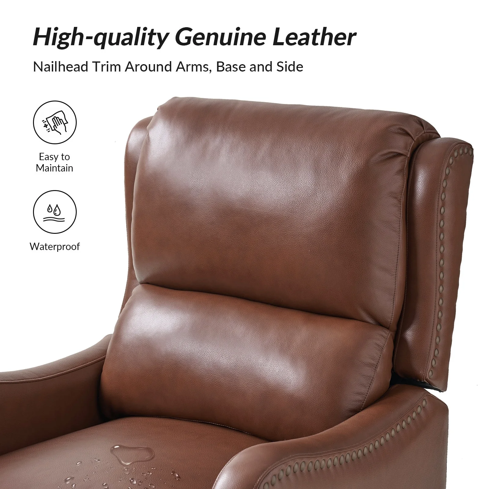 Brigida Modern Genuine Leather Nailhead Trim Recliner with Adjustable Footrest Set of 2 by HULALA HOME