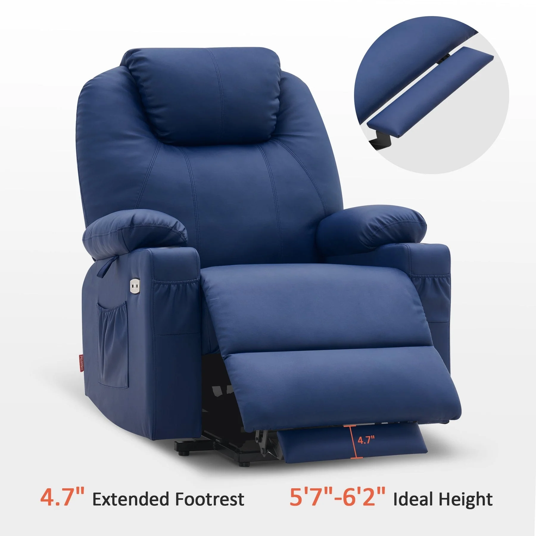 MCombo Large Power Lift Recliner Leather Chair with Massage, Heat, Cup Holders,Extended Footrest, Leather 7516