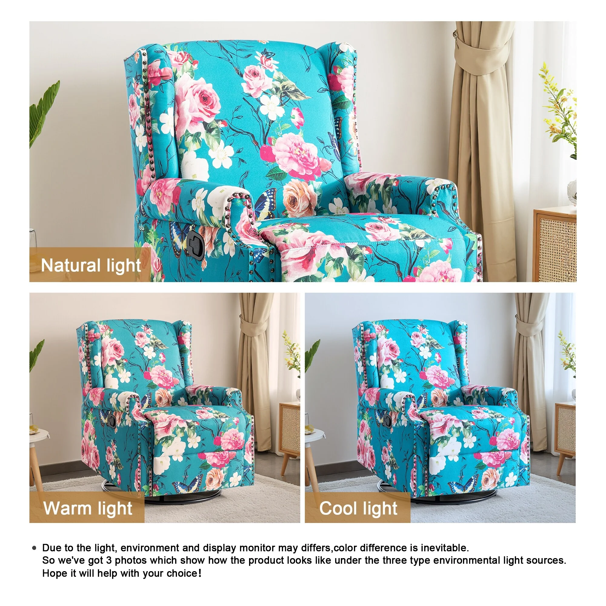 Linen Manual Swivel Base Recliner Chair with Footrest