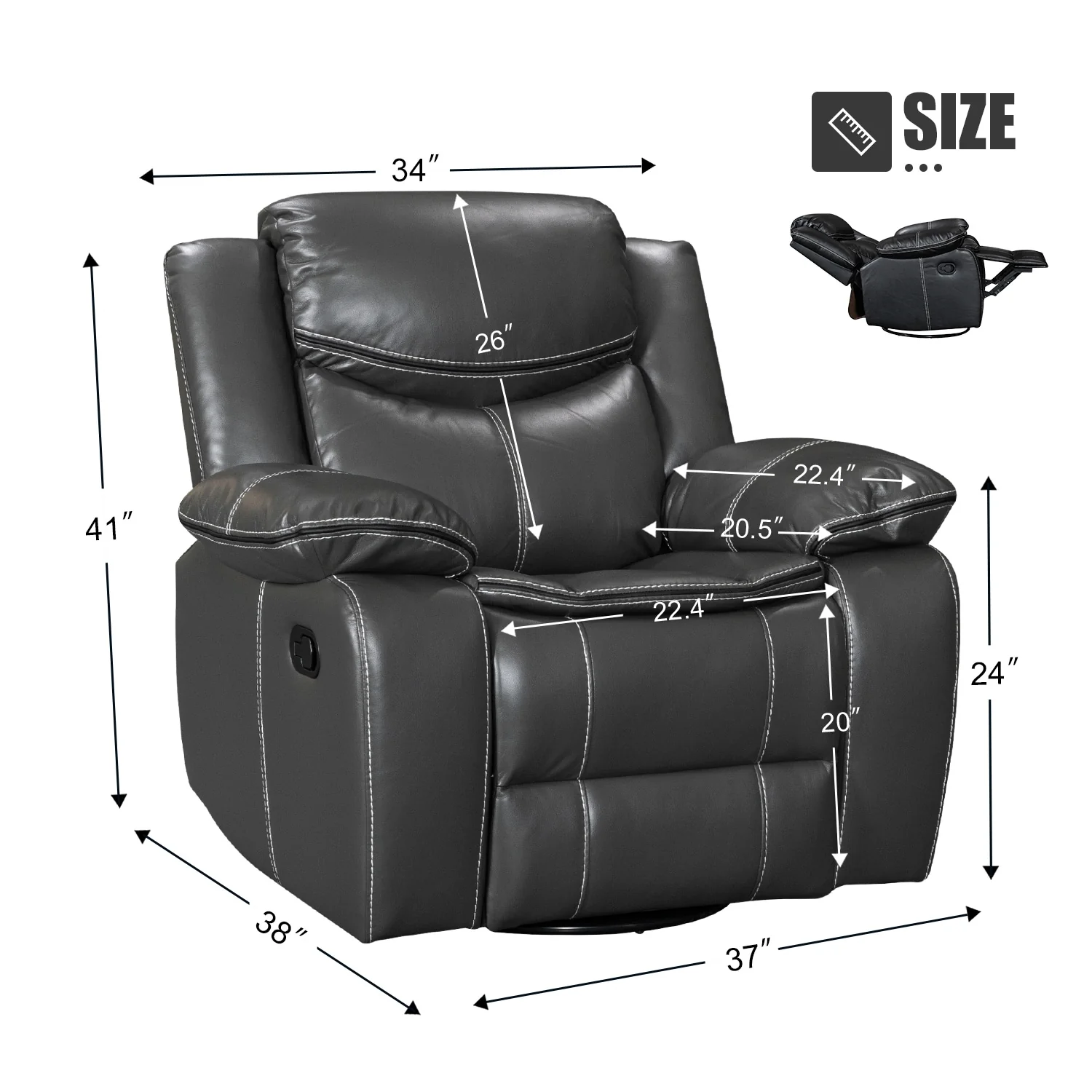 Wide Seat Durable Leather Massage and Heat Recliner