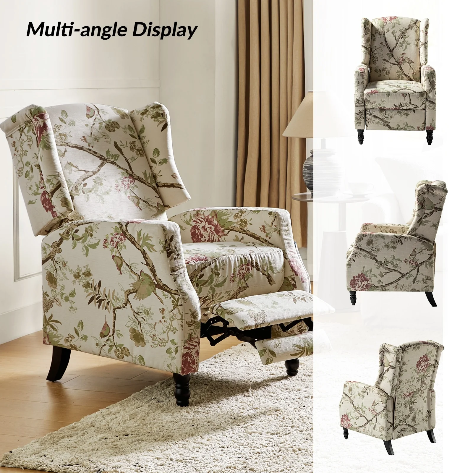 Damaris Mid-Century Modern Manual Pushback Recliner with Wingback Design by HULALA HOME