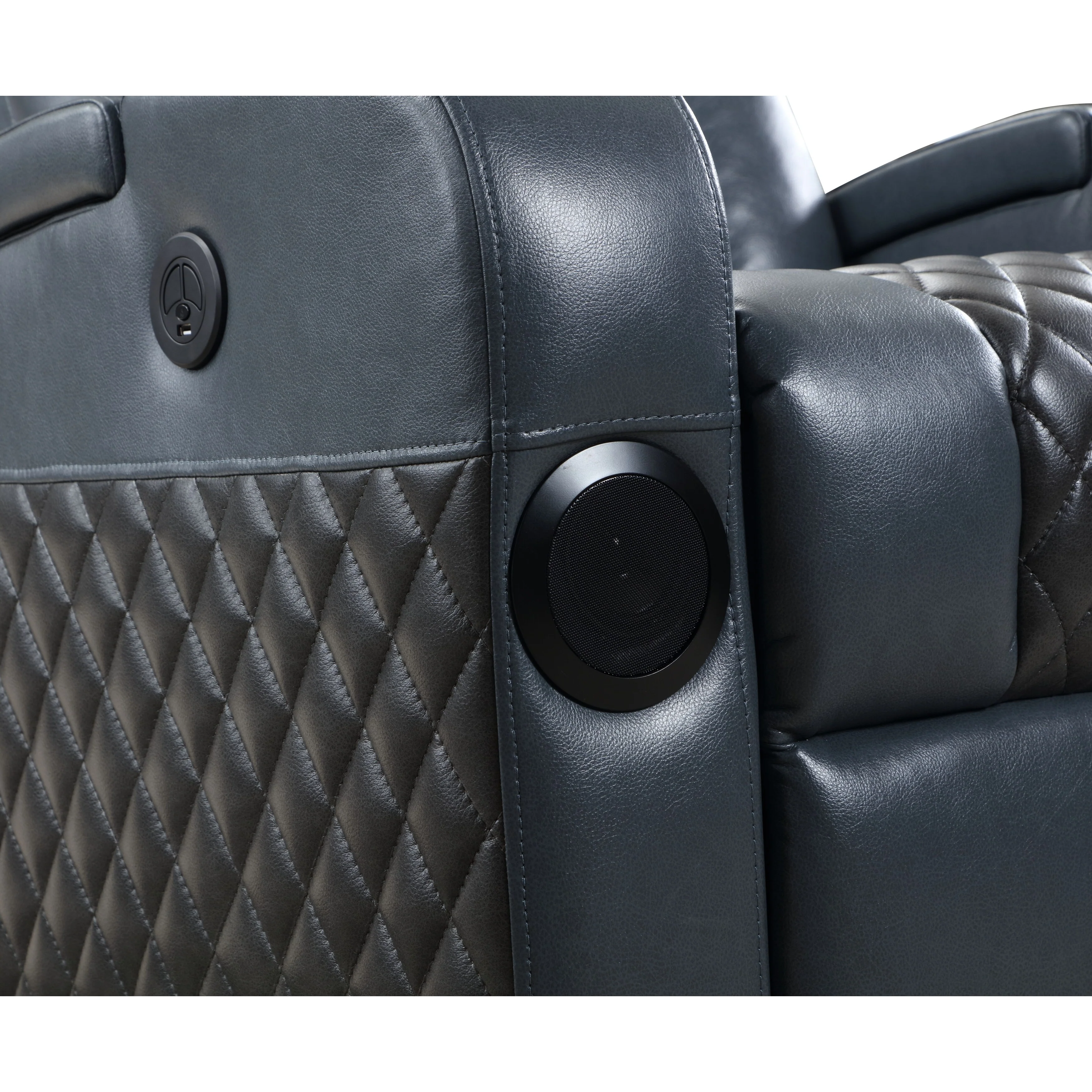 Alair Blue & Black Leather Aire Power Motion Recliner W/Bluetooth, Wireless Charger & Cupholder