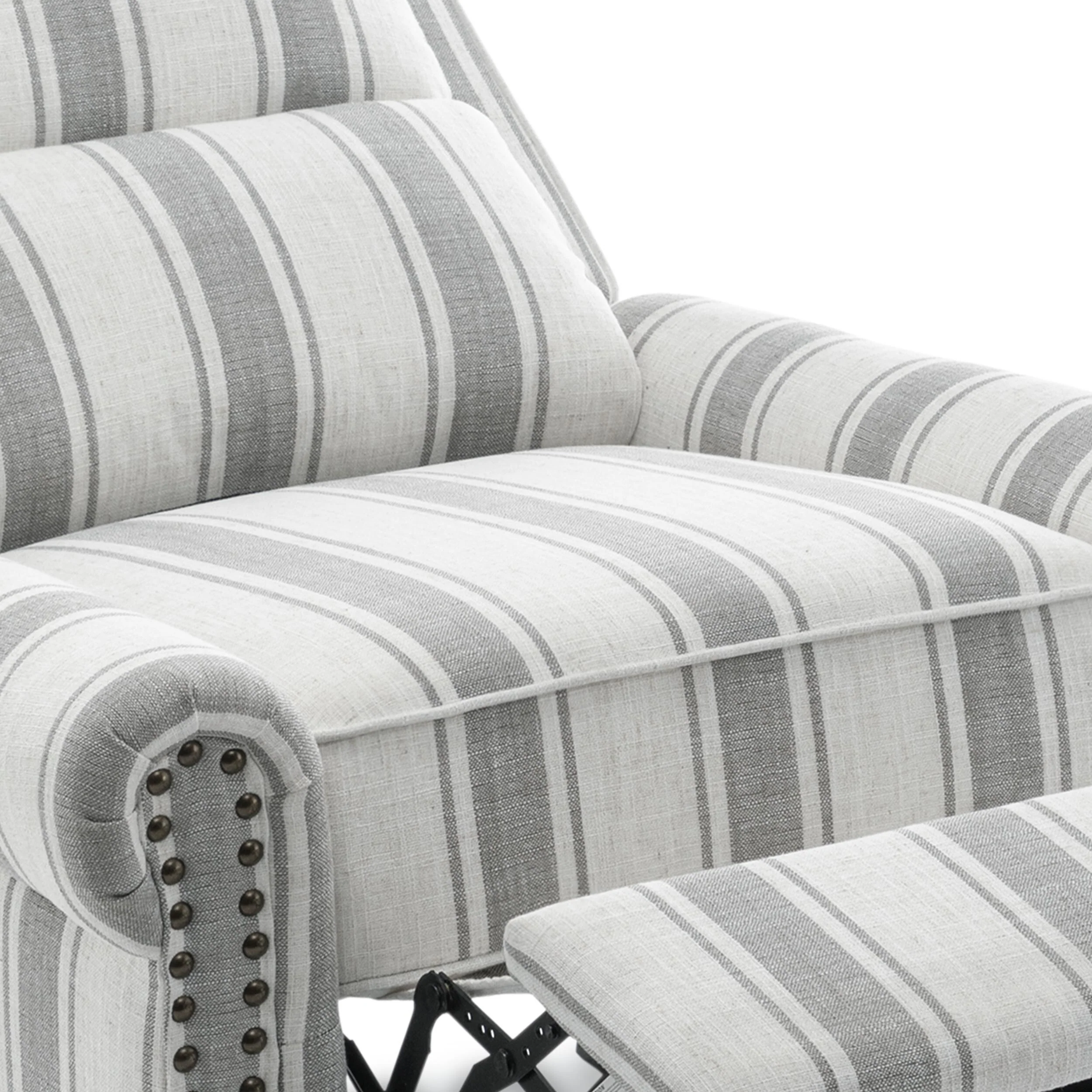 Mid-Century Nailhead PU Leather Linen Recliner