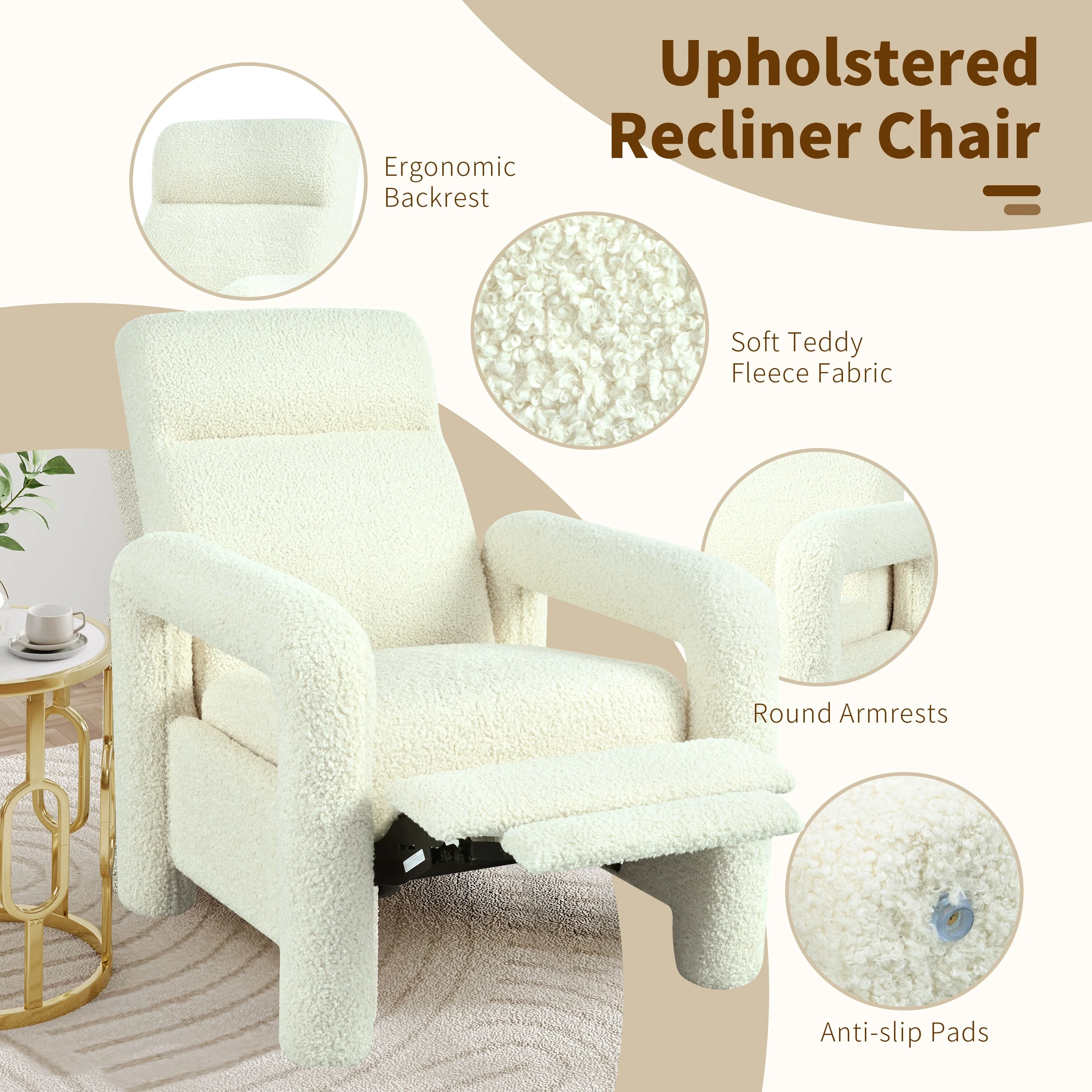 31.25 Push Back Recliner Armchair Upholstered