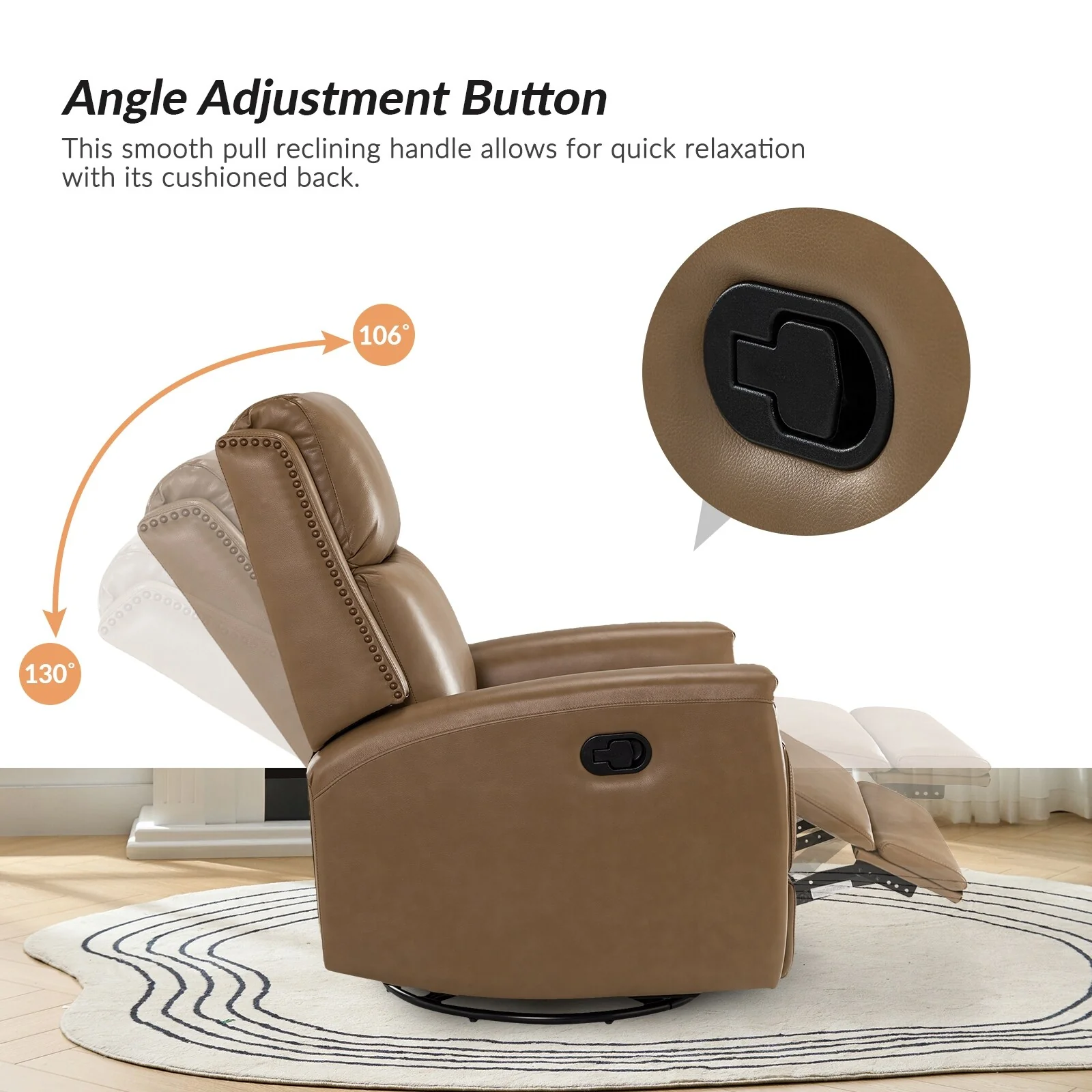 Fiacro 30.31Wide Modern Genuine Leather Wingback Swivel Rocker Recliner with Nailhead Trims, Set of 2