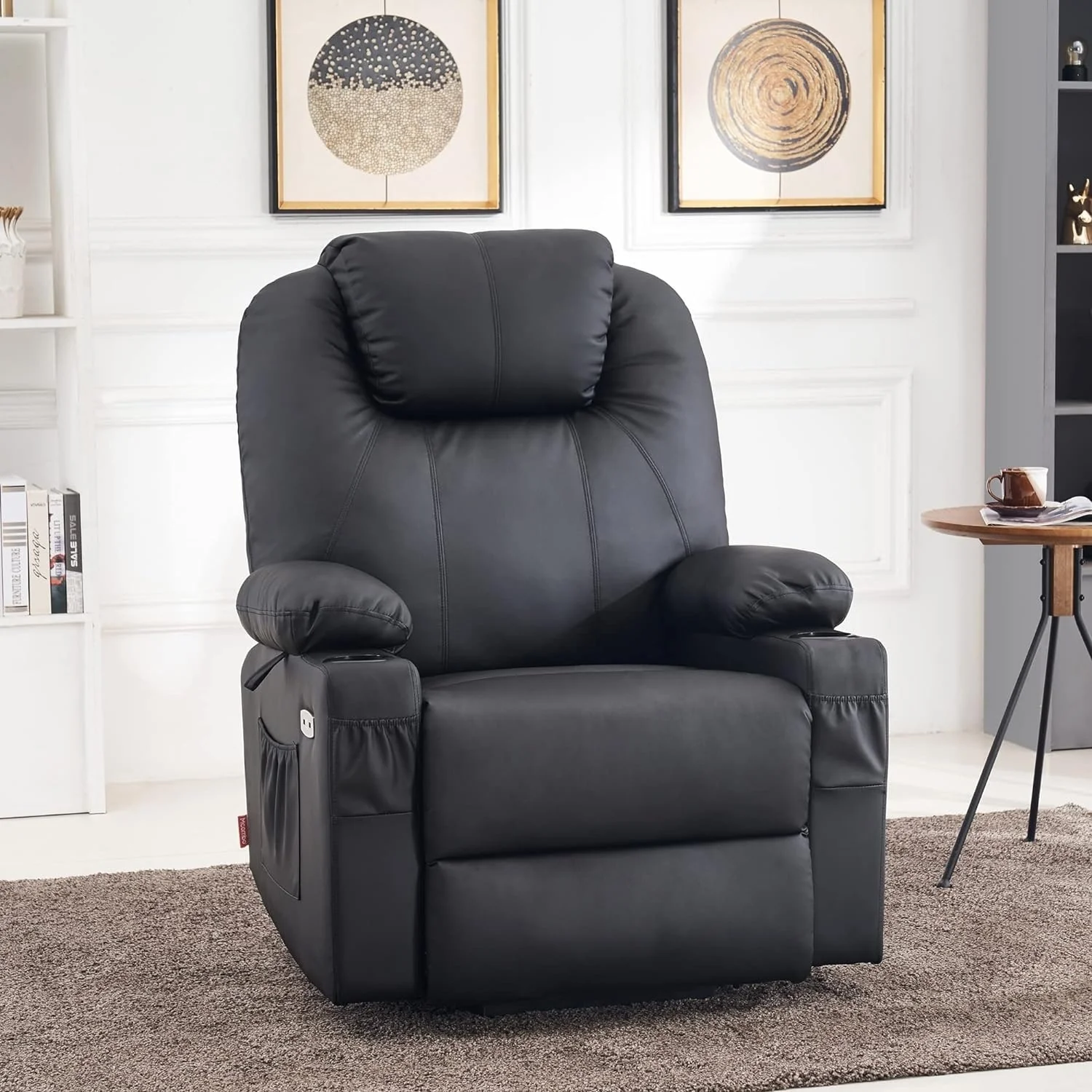 MCombo Large Power Lift Recliner Leather Chair with Massage, Heat, Cup Holders,Extended Footrest, Leather 7516