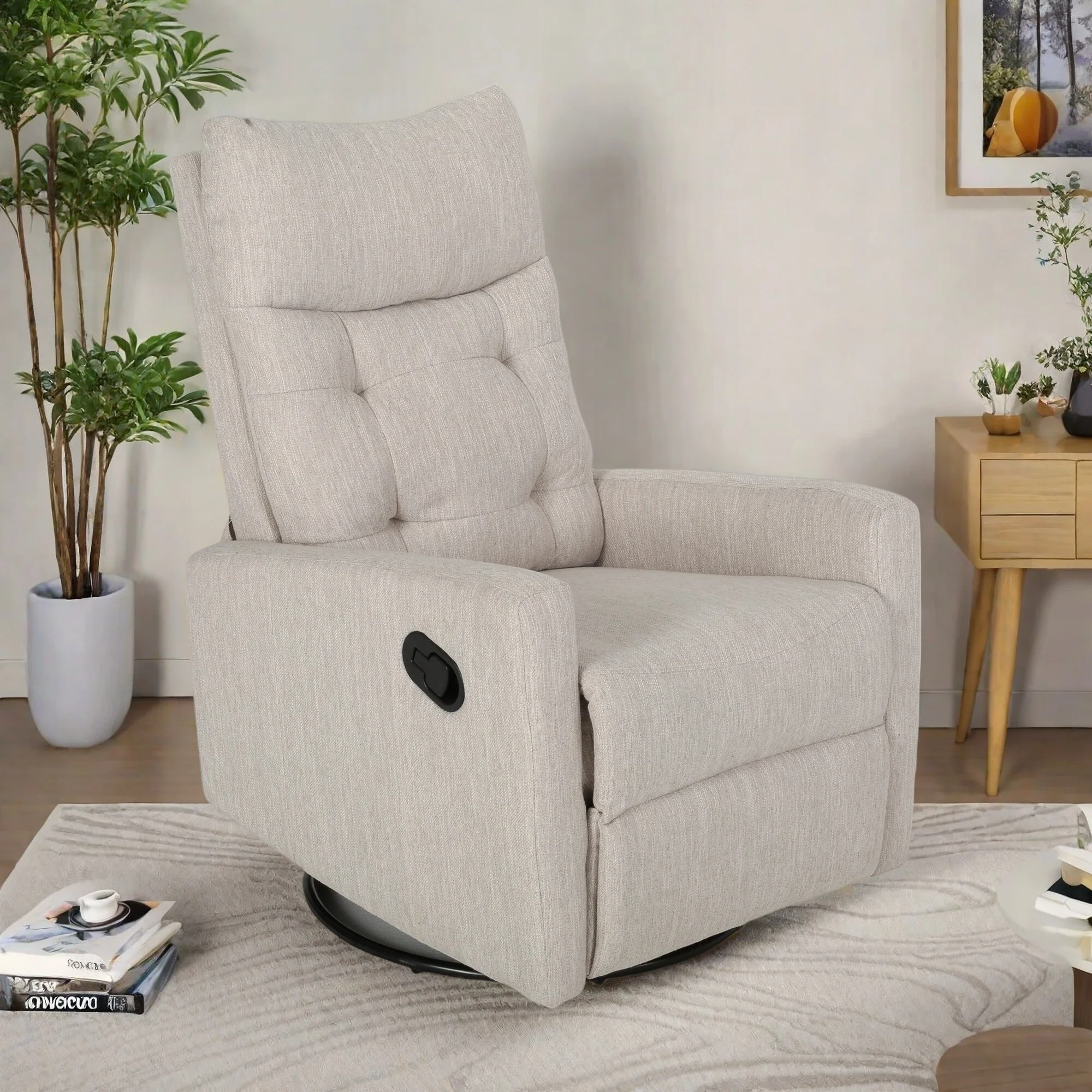 Contemporary Push-Back Recliner Chair with Swivel and Glider