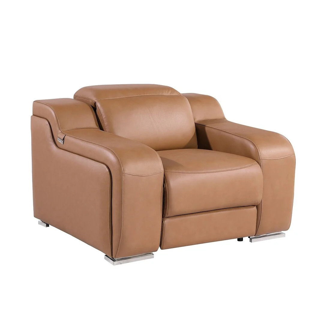 HomeRoots 41 Chestnut Italian Leather Wall Hugger Recliner With USB