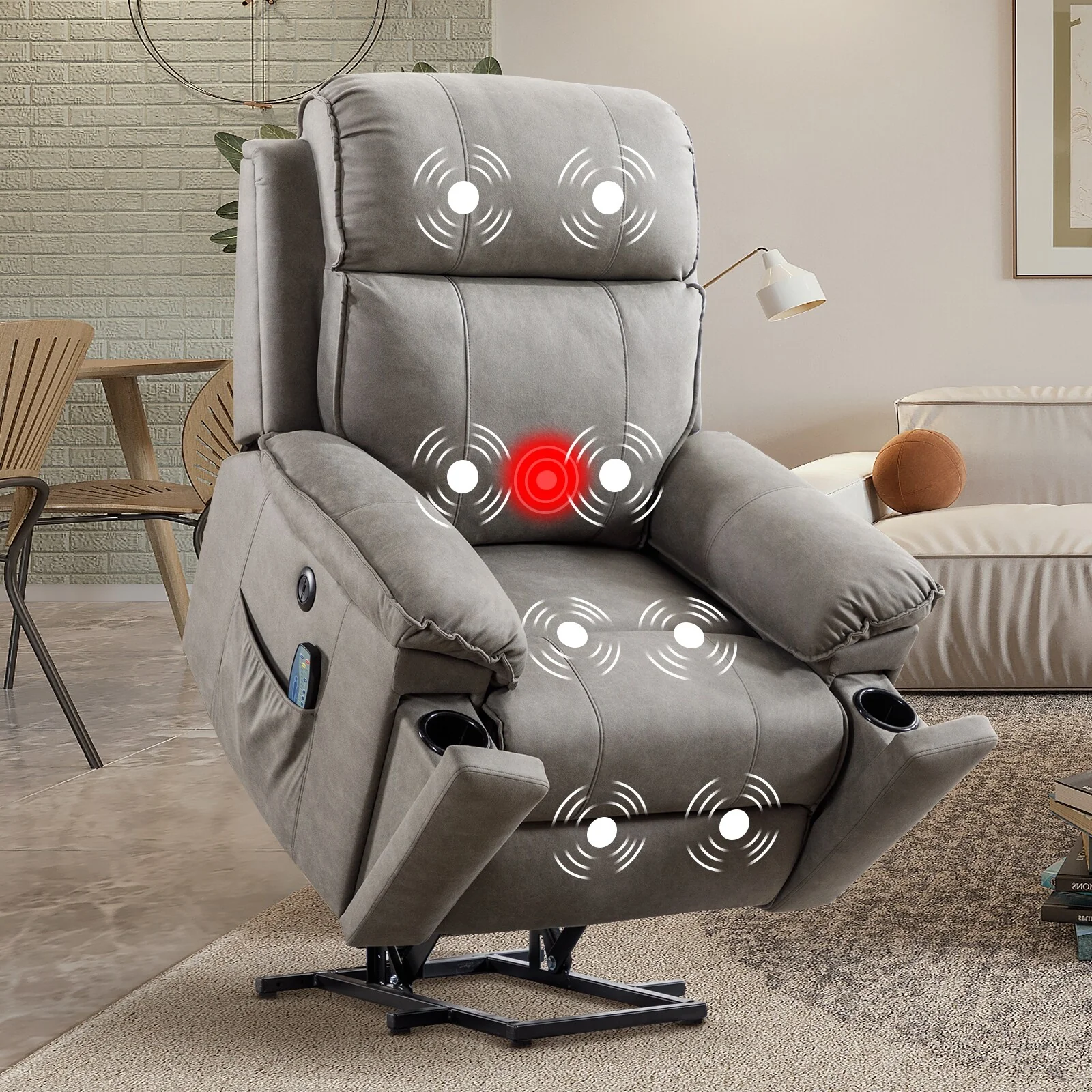 Recliner Chair Electric Power Lift Recliner Chair with Massage and Heat for Elderly, with Side Pockets, Hidden Cup Holder