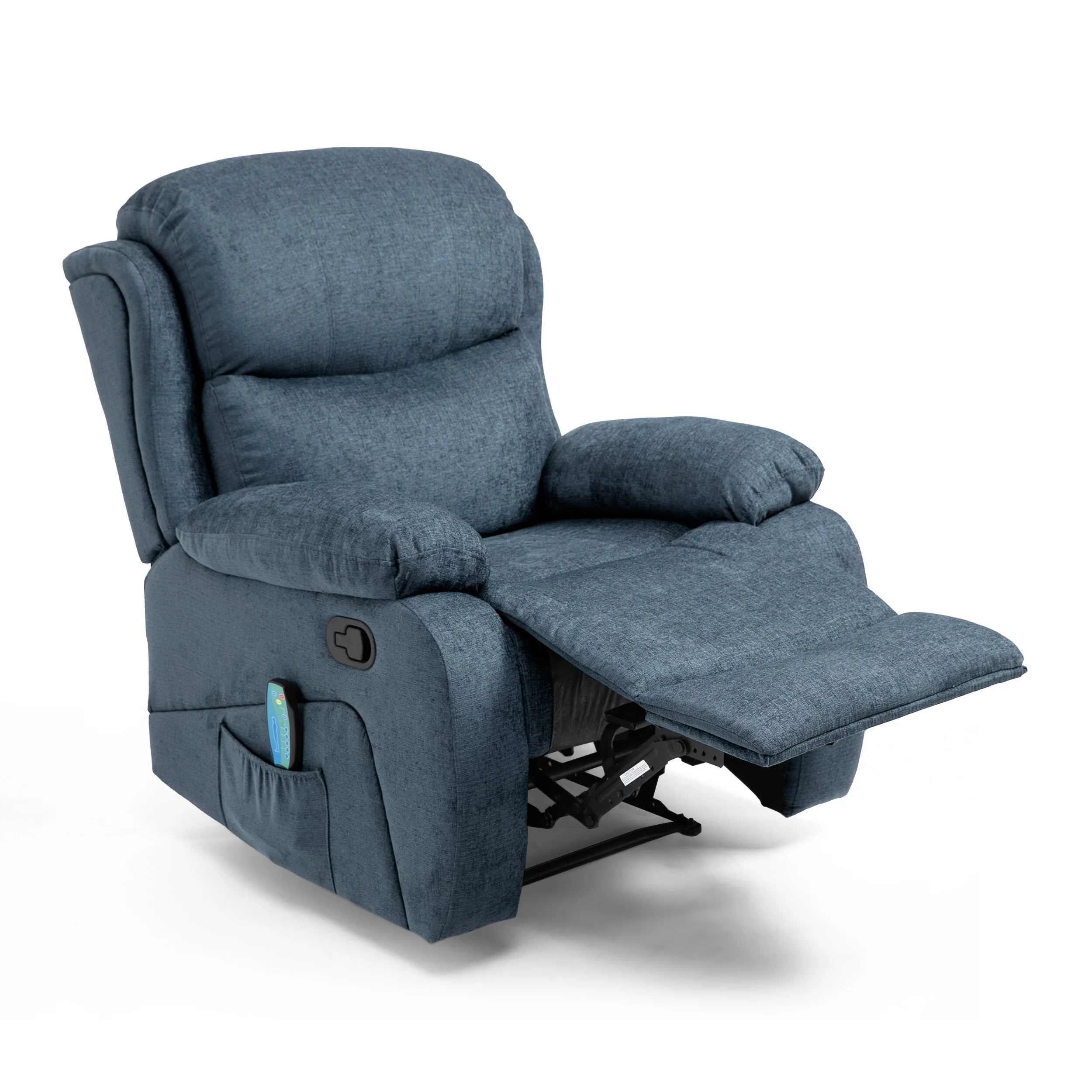 Grey Tufted Massage Recliner Chair with Pillow, Heating, Remote Control, and Manual Recline - 5 Massage Modes, Side Pocket