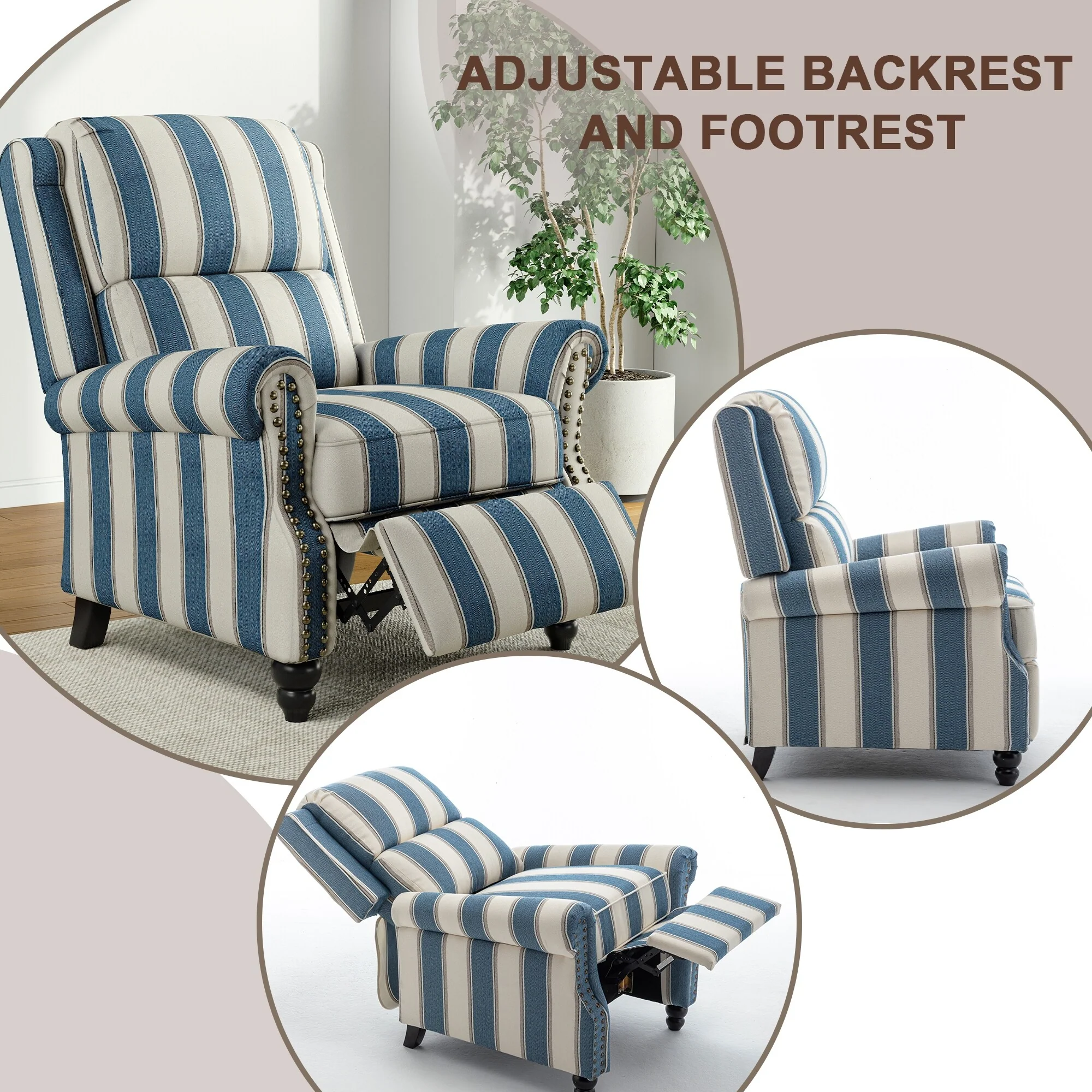 Alisa 35'' W Vegan Leather/ Linen Glider Push Back Recliner Chair