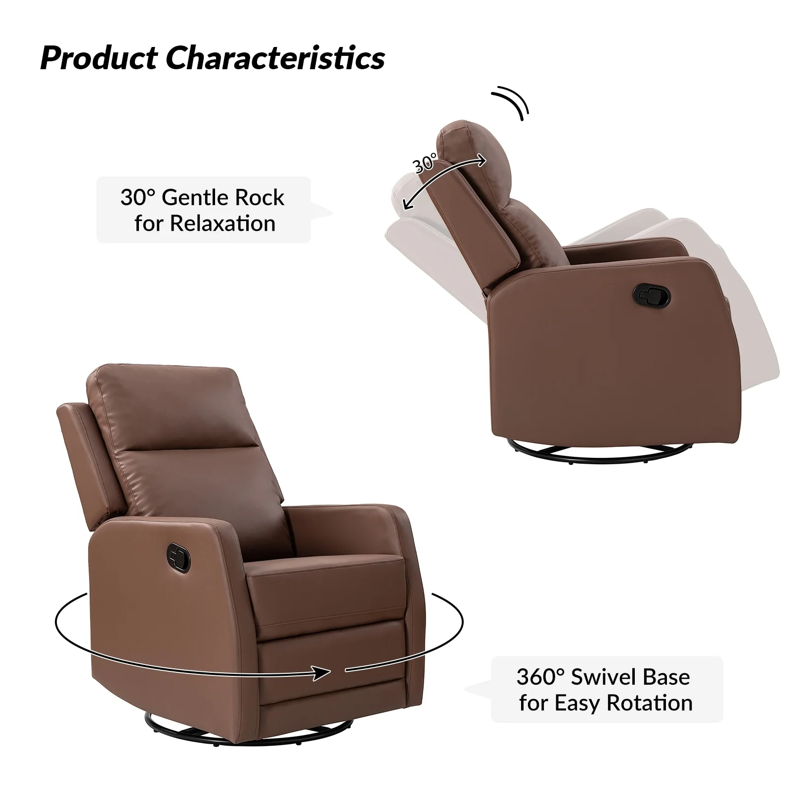 Esteban Modern Faux Leather Manual Rocking Swivel Recliner with Wingback