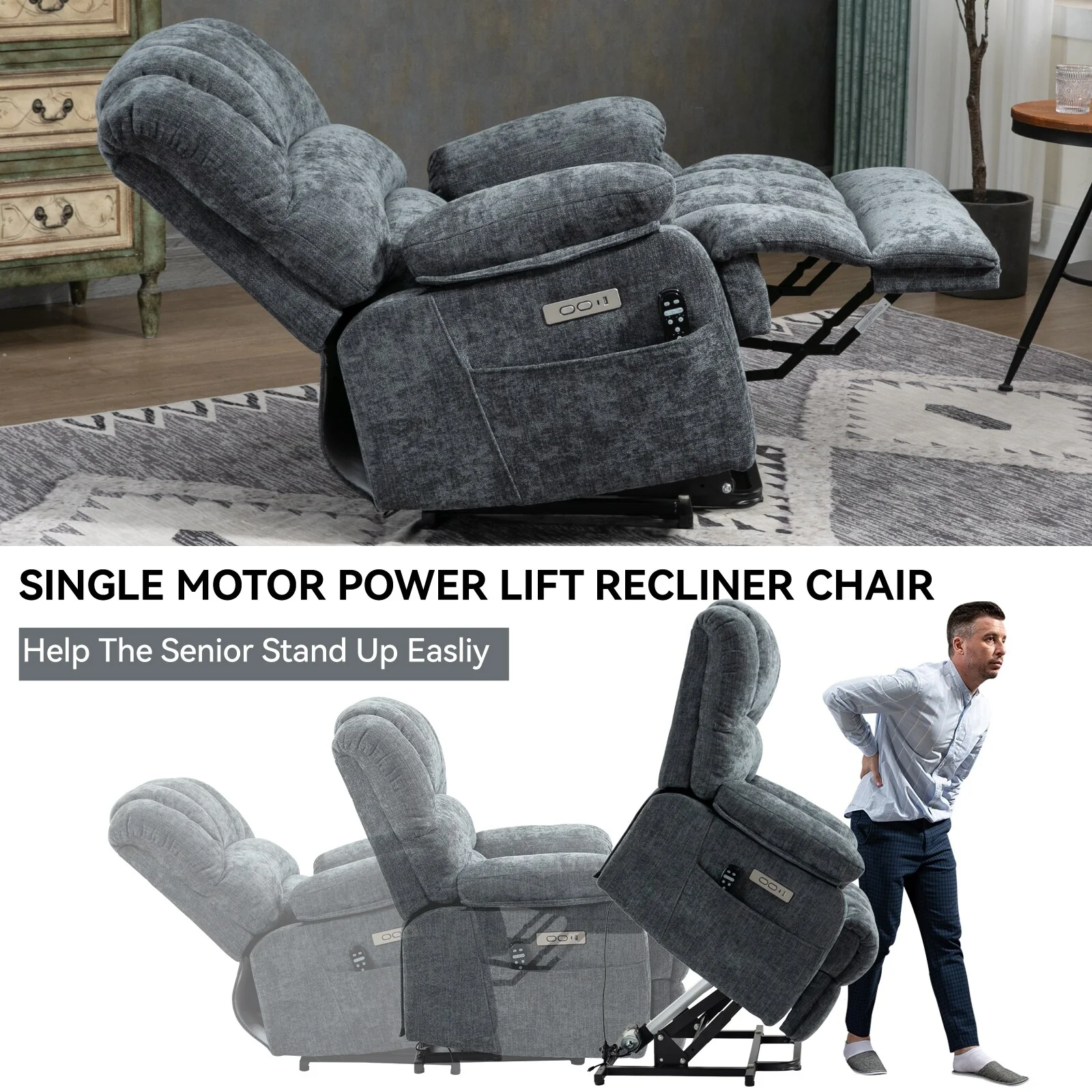 Chenille Power Lift Recliner Chair