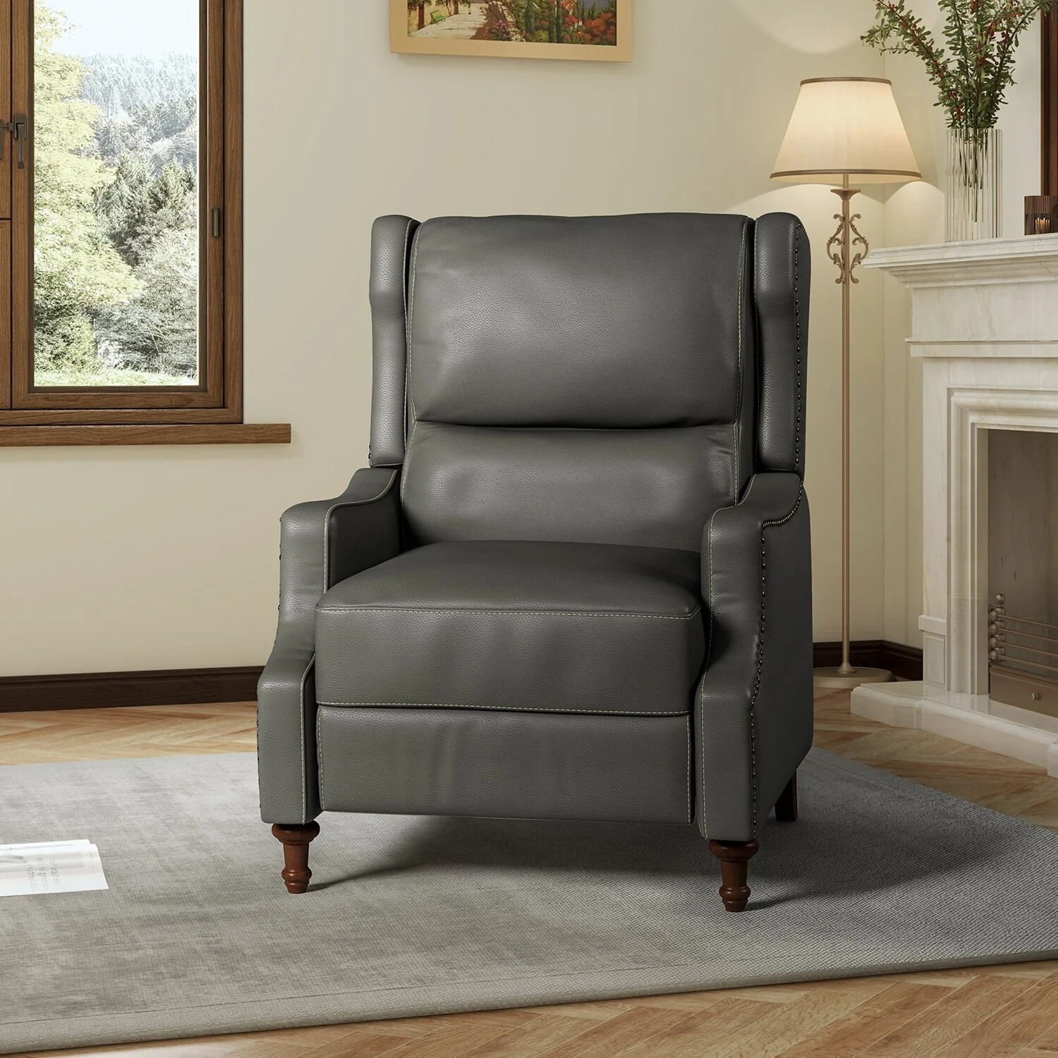 Florens Genuine Leather Recliner with Nailhead Trims by HULALA HOME