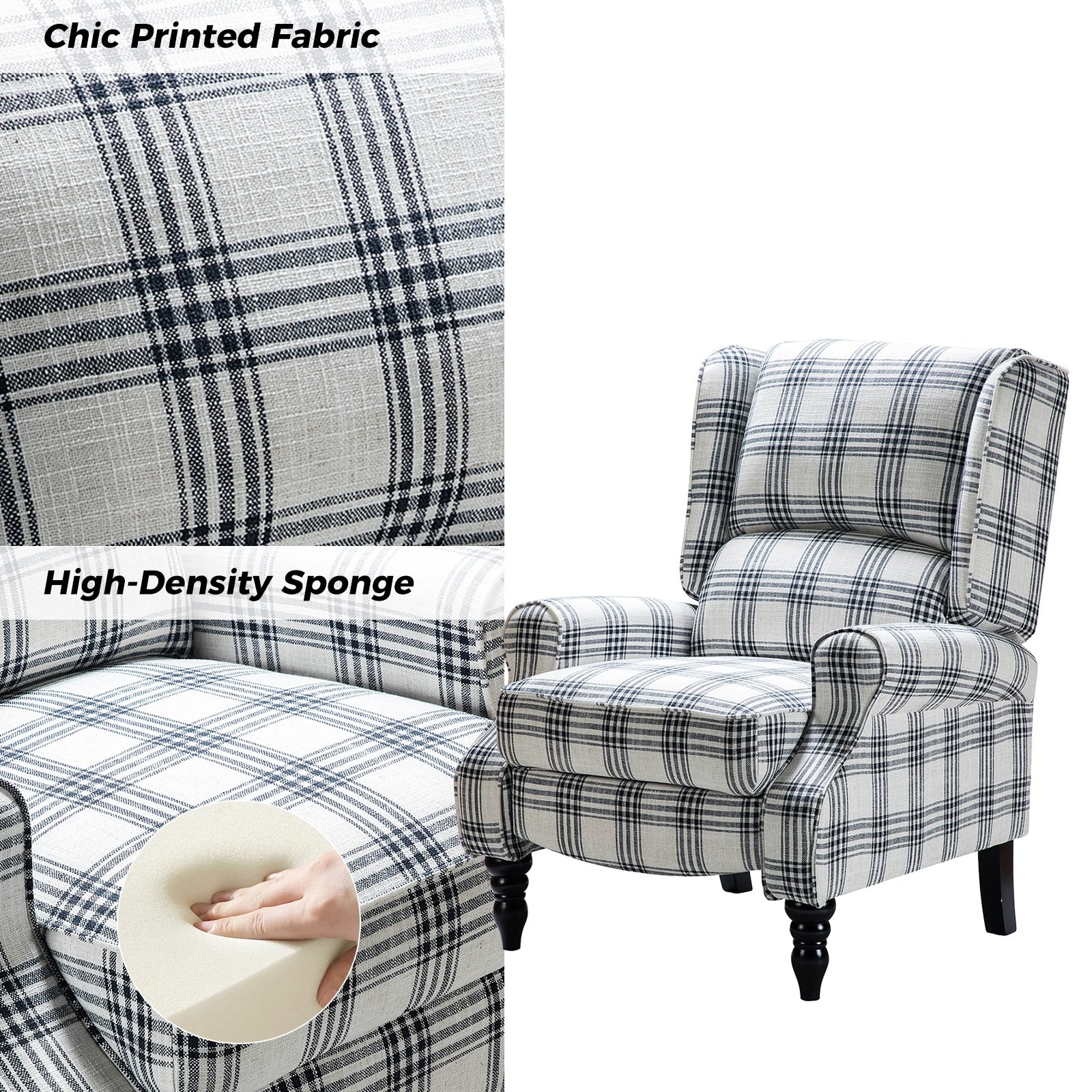 Olympus Upholstered Classic Manual Wingback Recliner with Solid Wood Legs by HULALA HOME