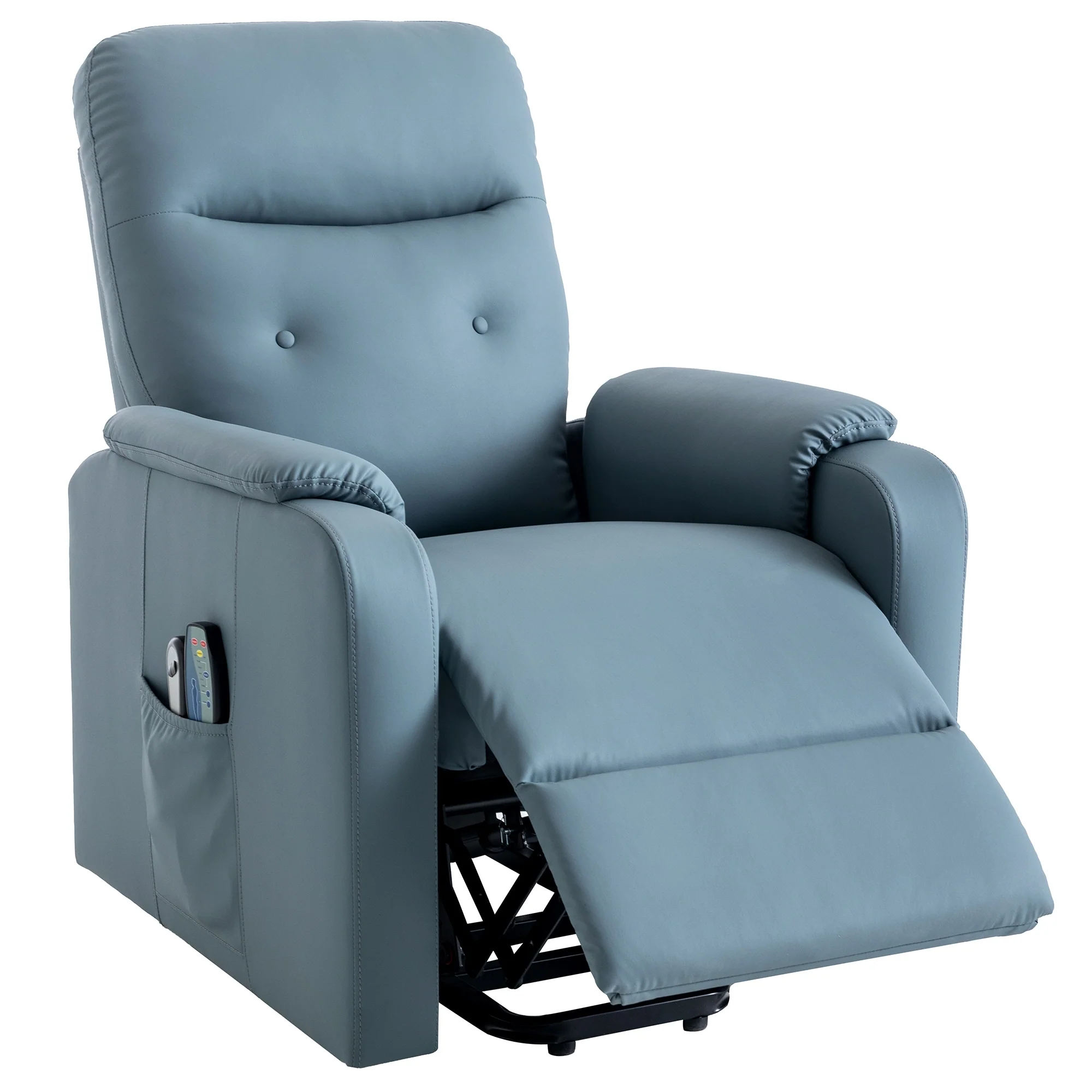 Blue Power Lift Recliner with Massage, Heat, and Side Pocket