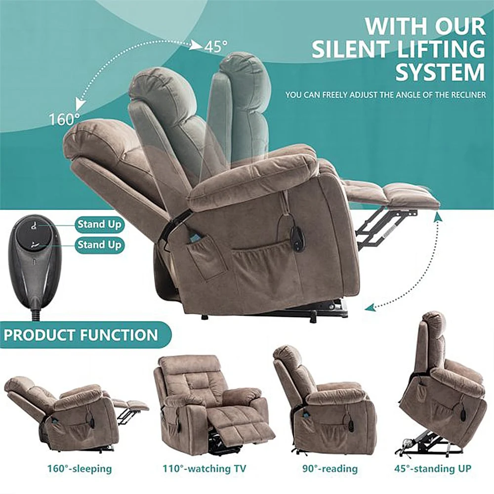 Large Electric Massage Lift Recliner with Heat, Hidden Cup Holder