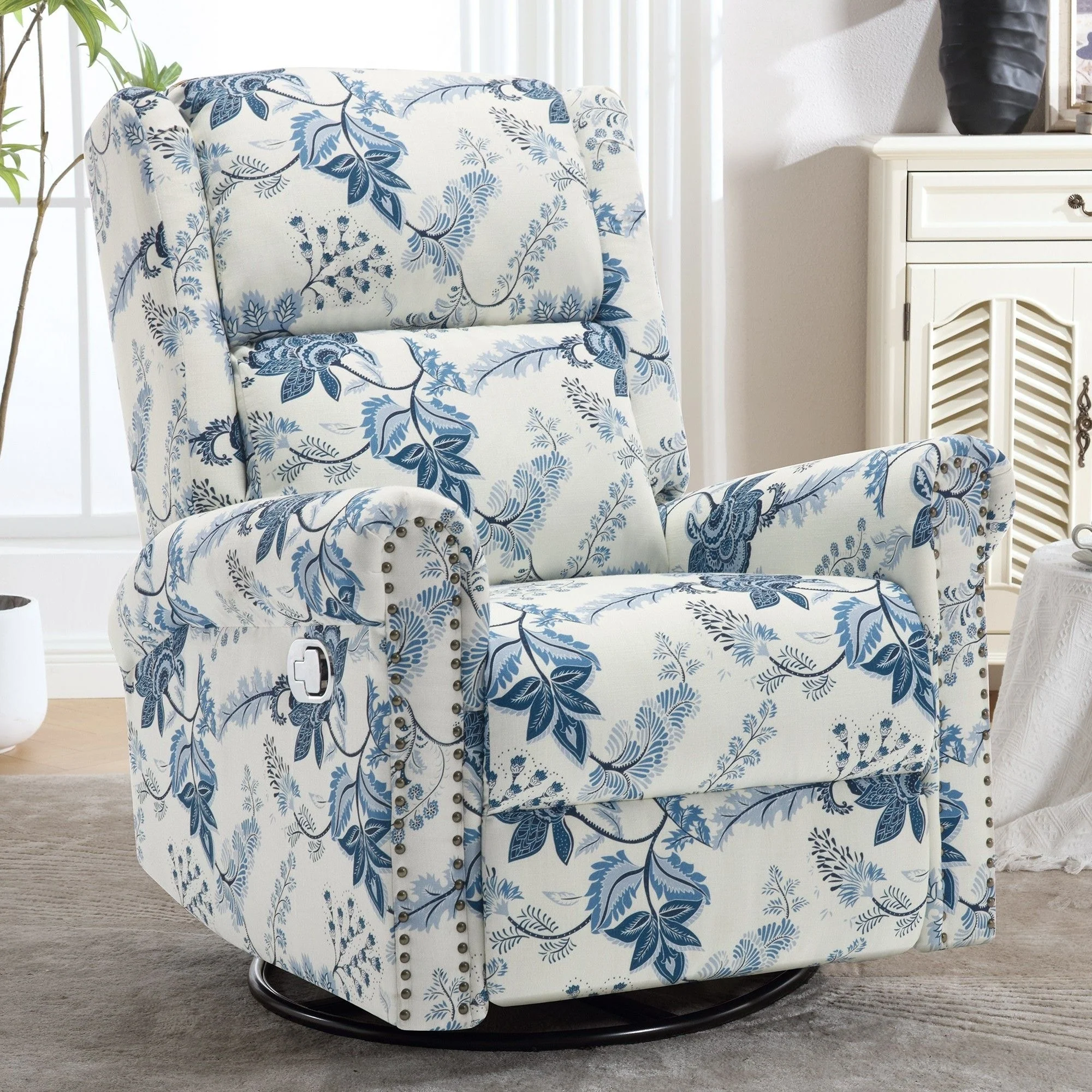 HOMYKA Floral Manual Recliner Swivel Rocking Chair Upholstered Glider