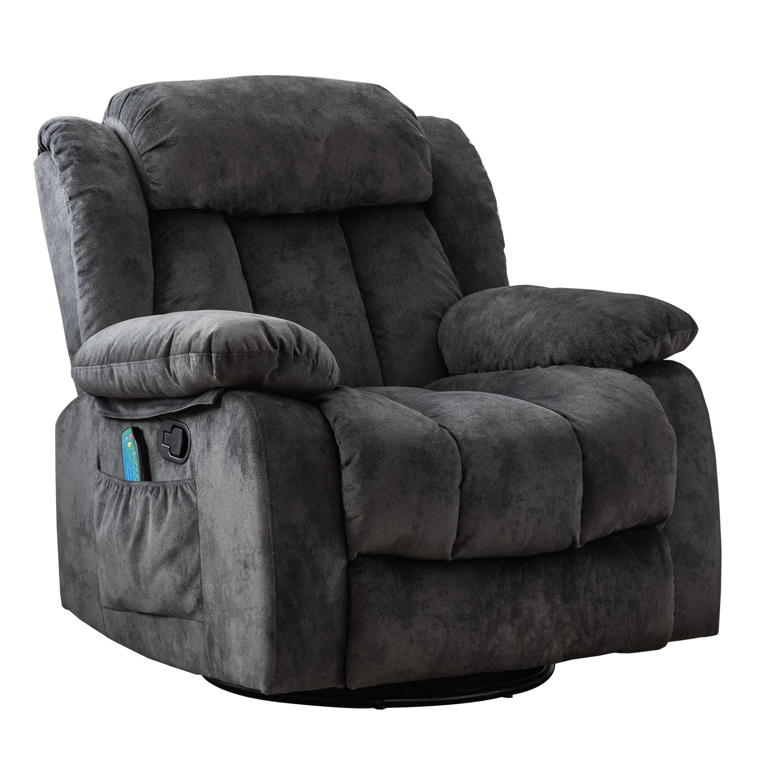 Soft Fabric Overstuff Manual Recliner with Massager and Heat