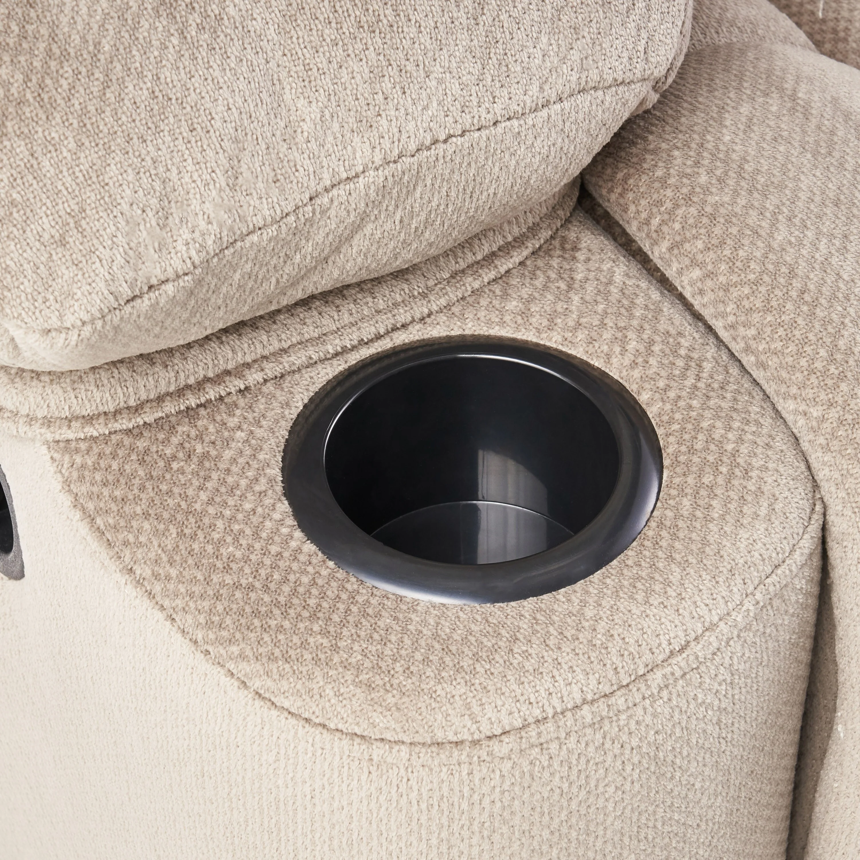 Stylish Manual Recliner with Soft Fabric Upholstery, Plush Padding, and Dual Cup Holders