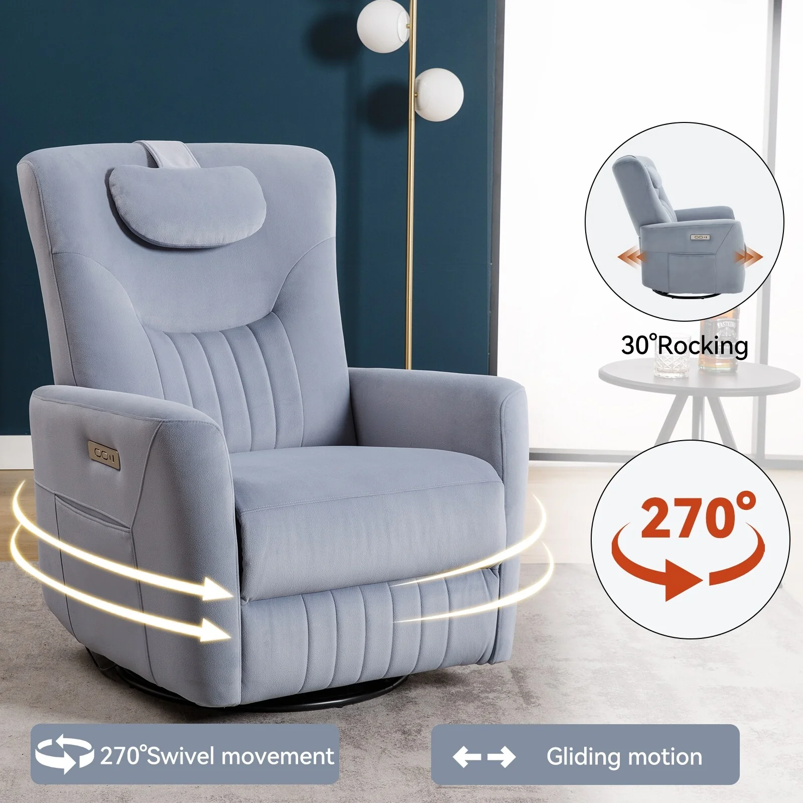 Swivel and Rocker Power Recliner Chair with Lumbar