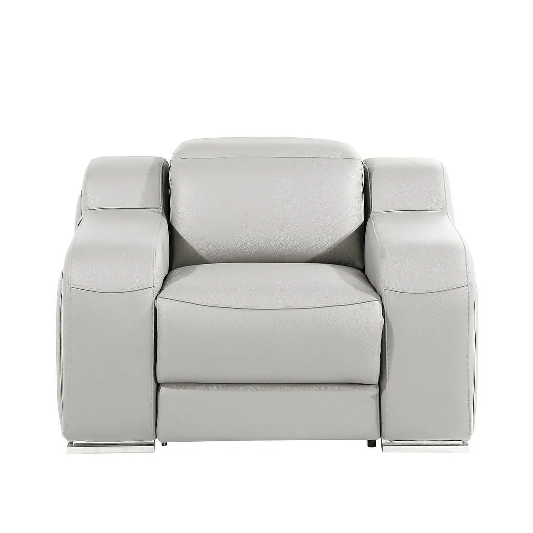 HomeRoots 41 Light Gray Italian Leather Wall Hugger Recliner With USB