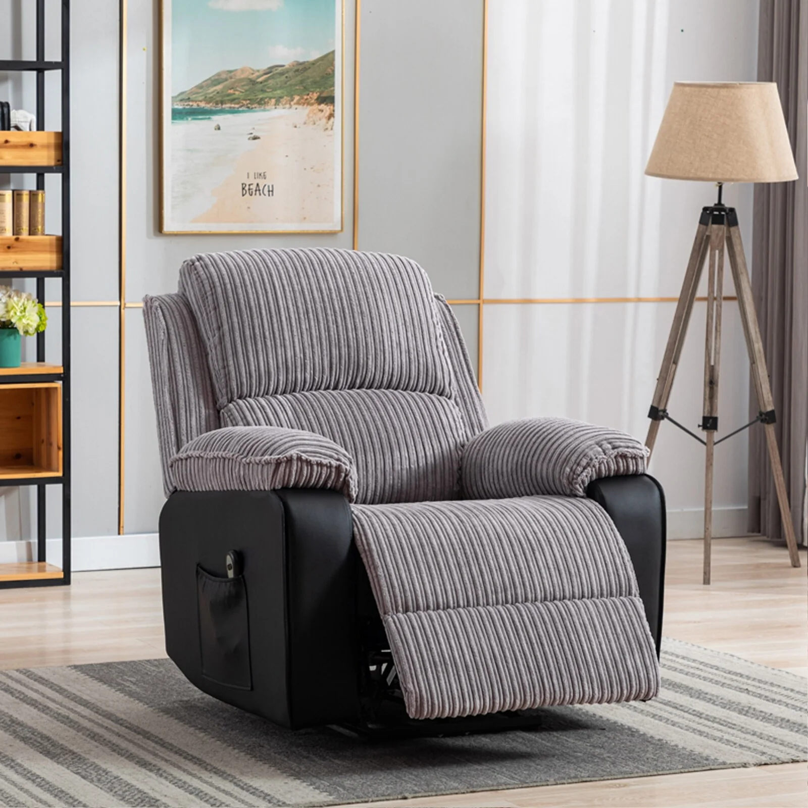 Grey Recliner Chair with Electric Remote, Adjustable Backrest, and Footrest for Ultimate Comfort in Your Living Space