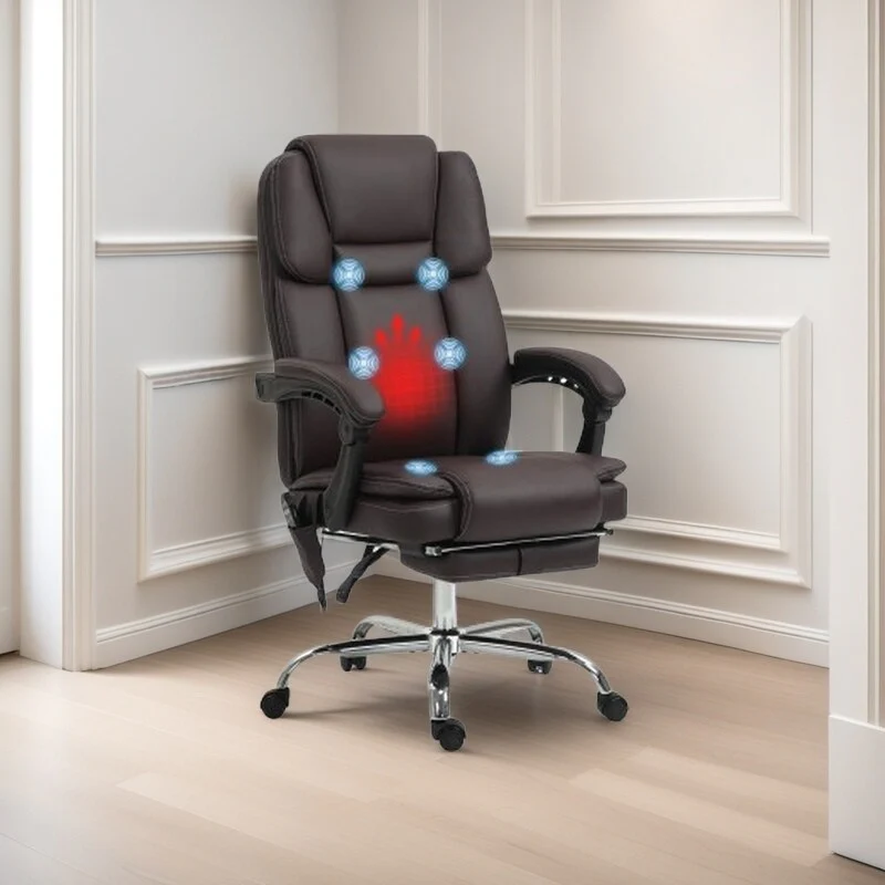 Heated PU Leather Executive Office Chair with Massage, Reclining Backrest, Adjustable Height & Extendable Footrest