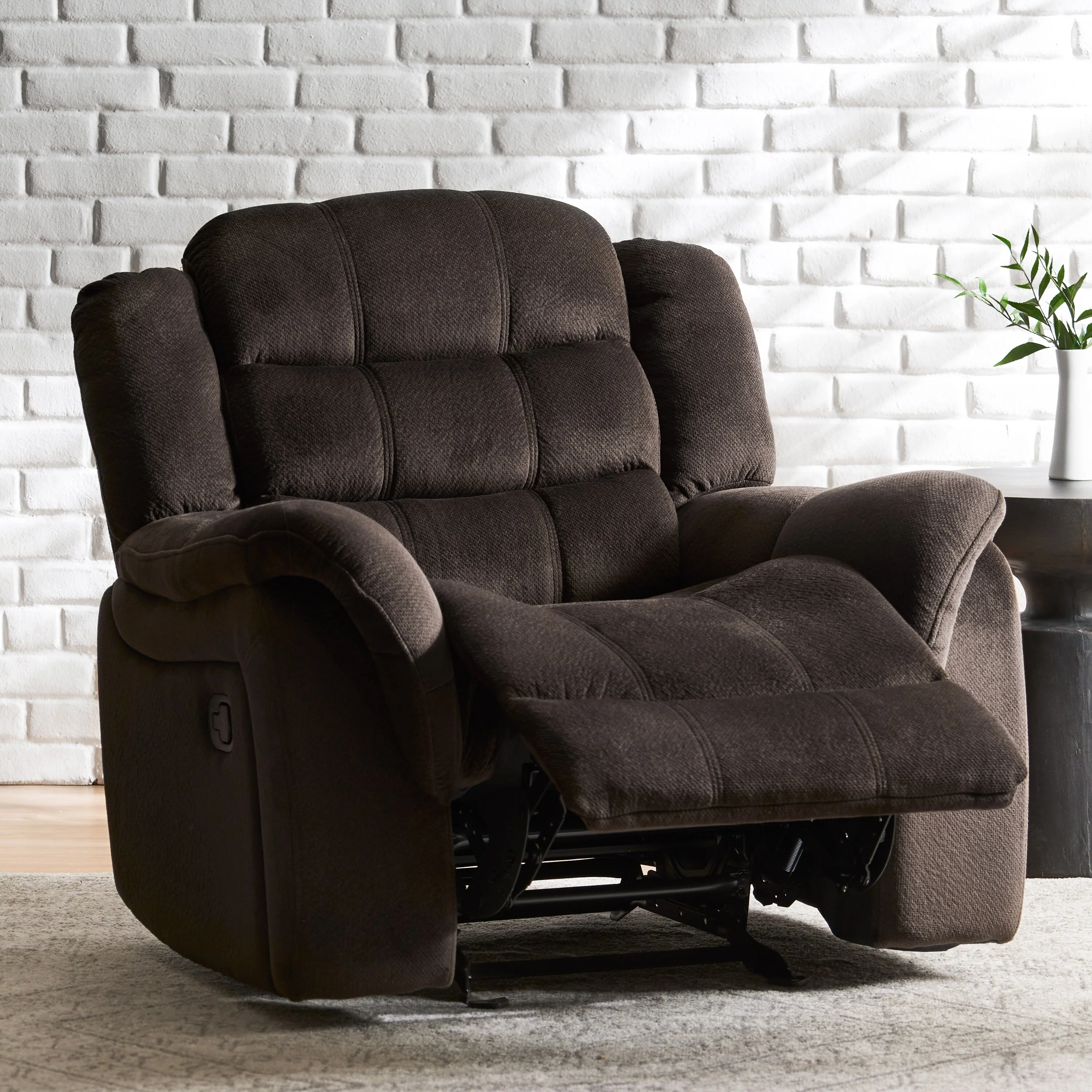 Roomfitters Classic Design, Brown Plush Fabric, Glider Recliner