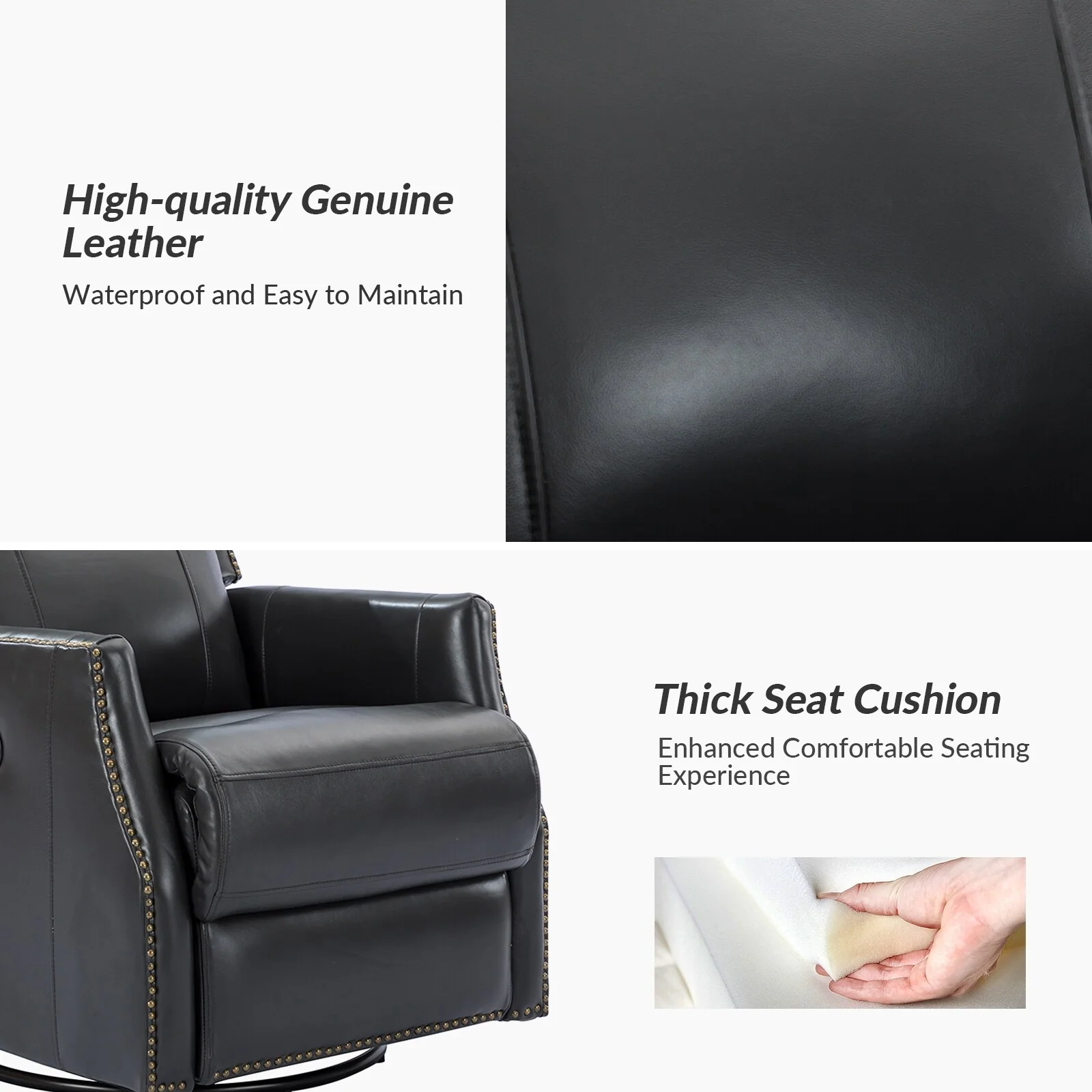 Demeter modern Genuine Leather Swivel Nursery Chair with Nailhead Trims Set of 2 by HULALA HOME