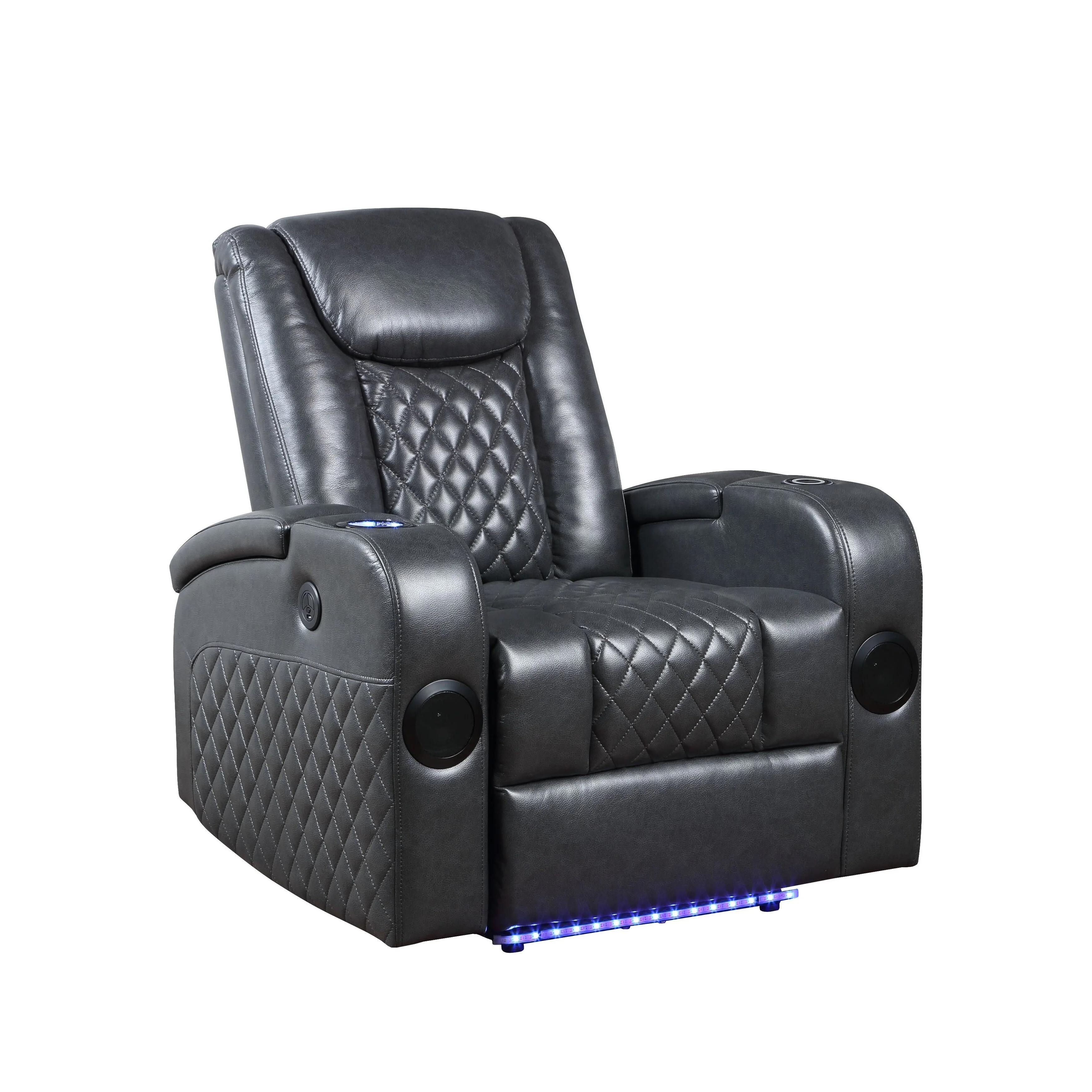 Alair Dark Gray Leather Aire Power Motion Recliner W/Bluetooth, Wireless Charger  Cupholder