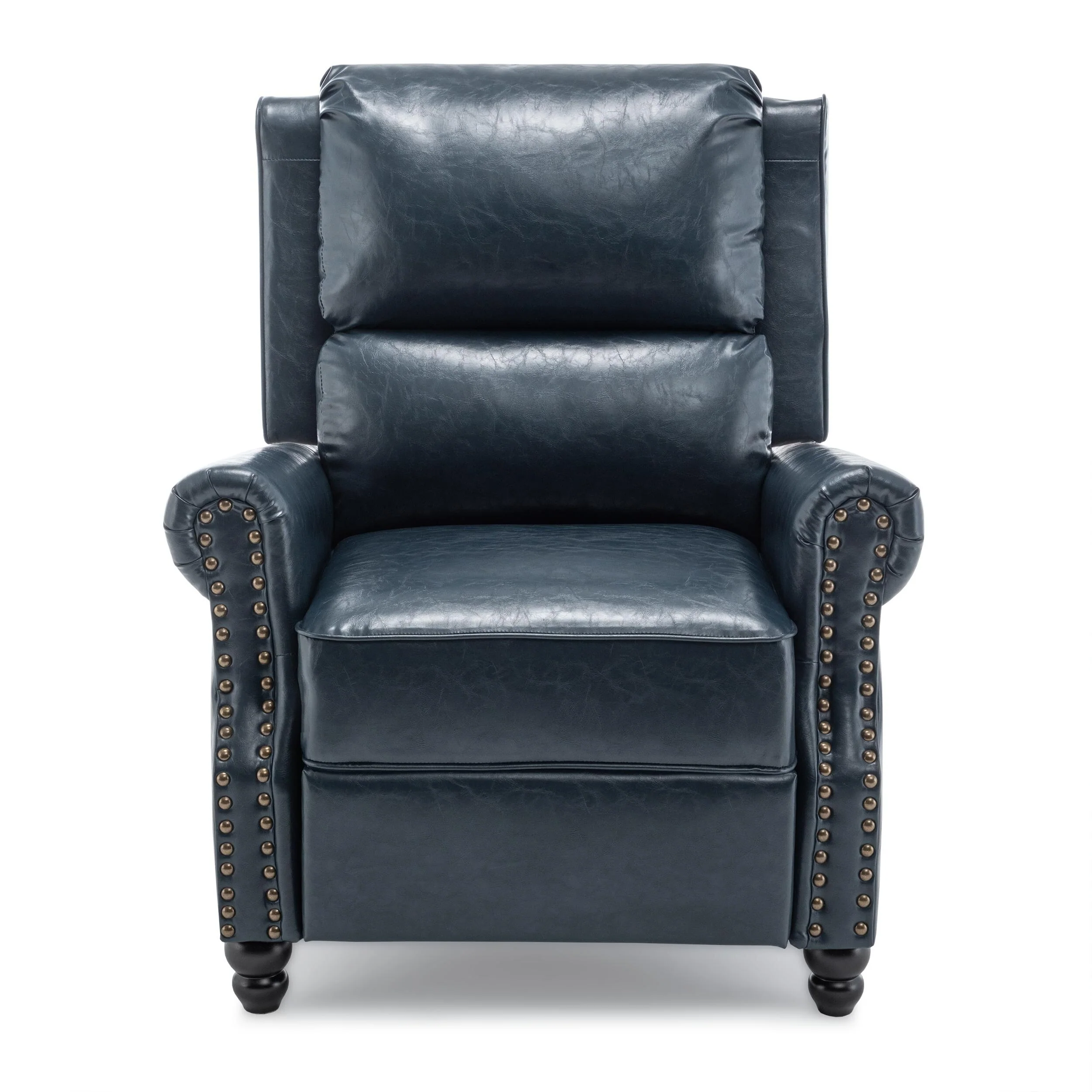Mid-Century Nailhead Pu Leather Linen Recliner