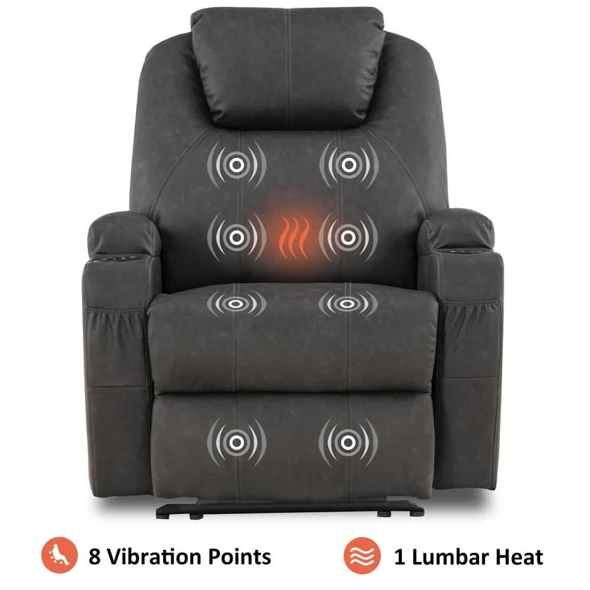 Mcombo Electric Power Recliner Chair with Massage and Heat, Faux Leather 7050