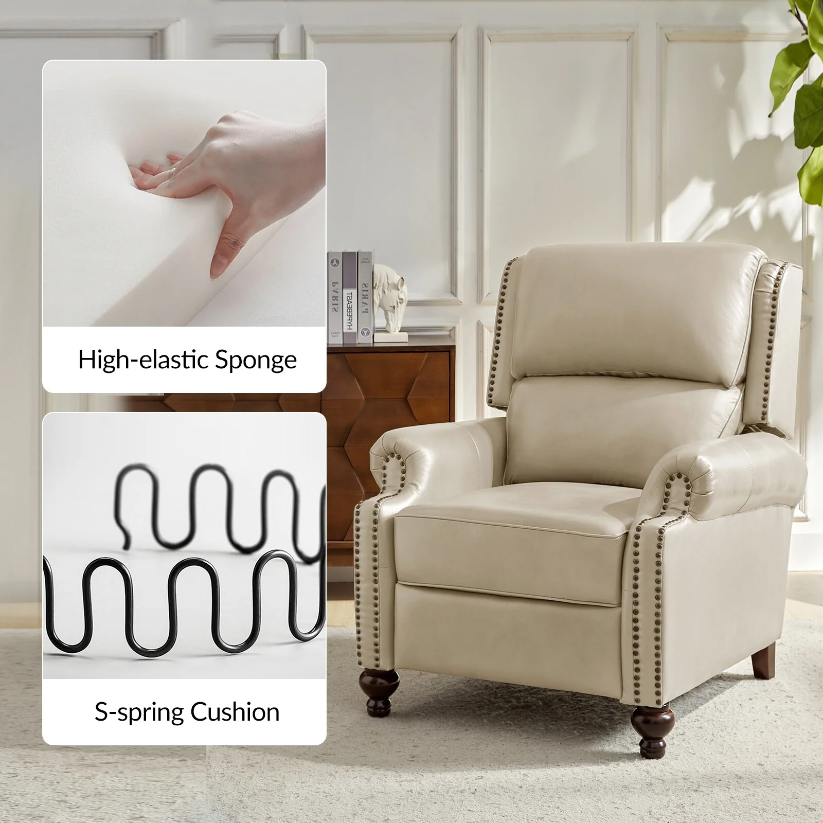 Gabriela Mid-Century Modern Genuine Leather Recliner Nail Head Trim Set of 2 by HULALA HOME