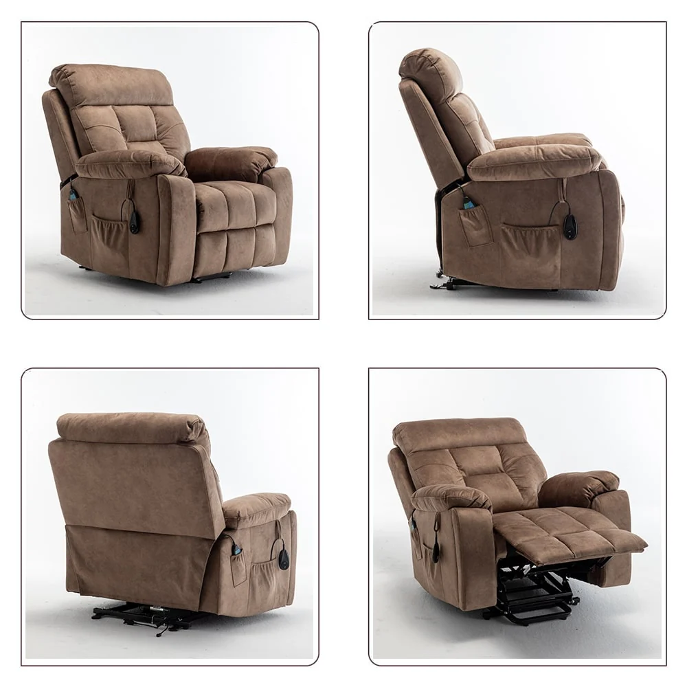 Large Electric Massage Lift Recliner with Heat, Hidden Cup Holder