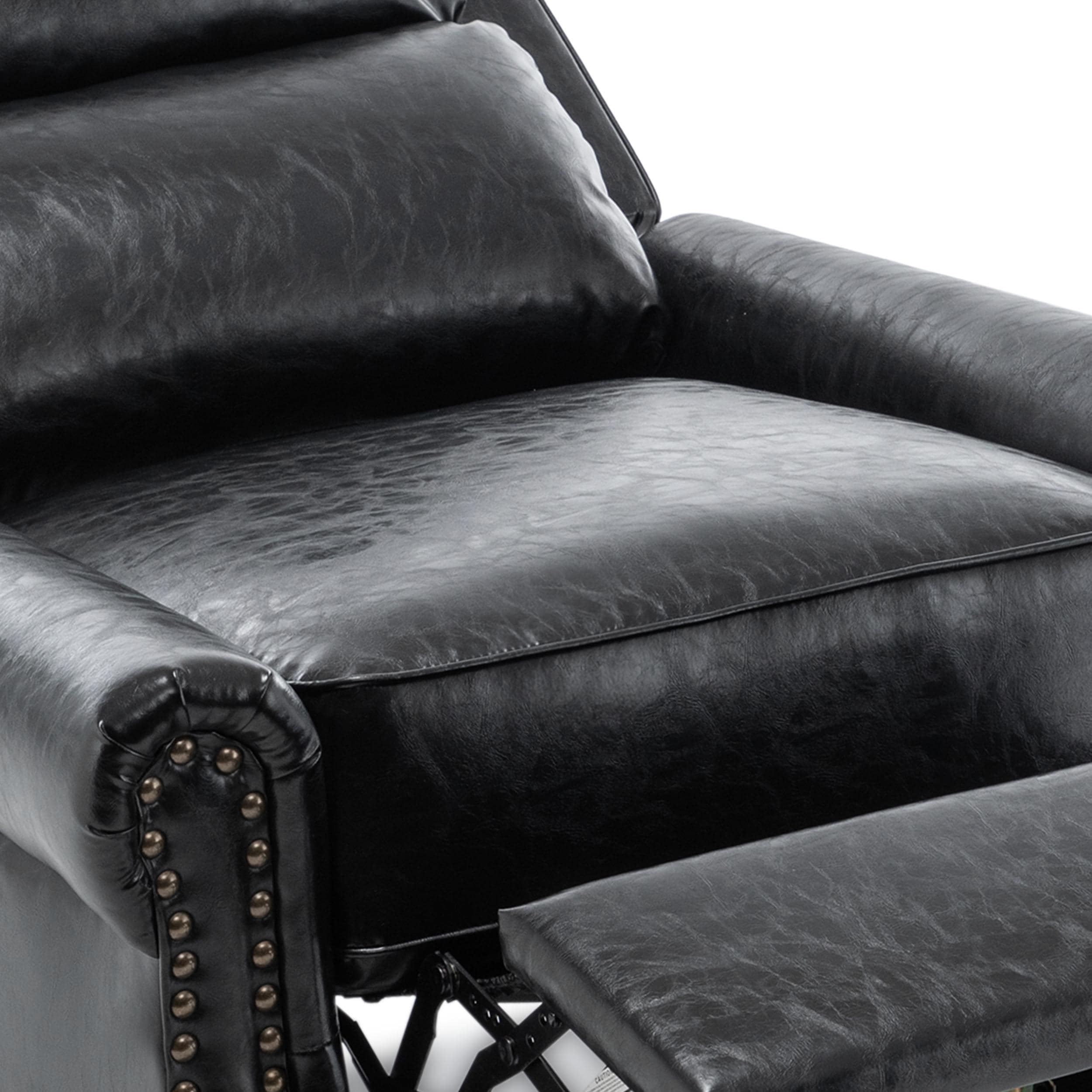 Mid-Century Nailhead Pu Leather Linen Recliner