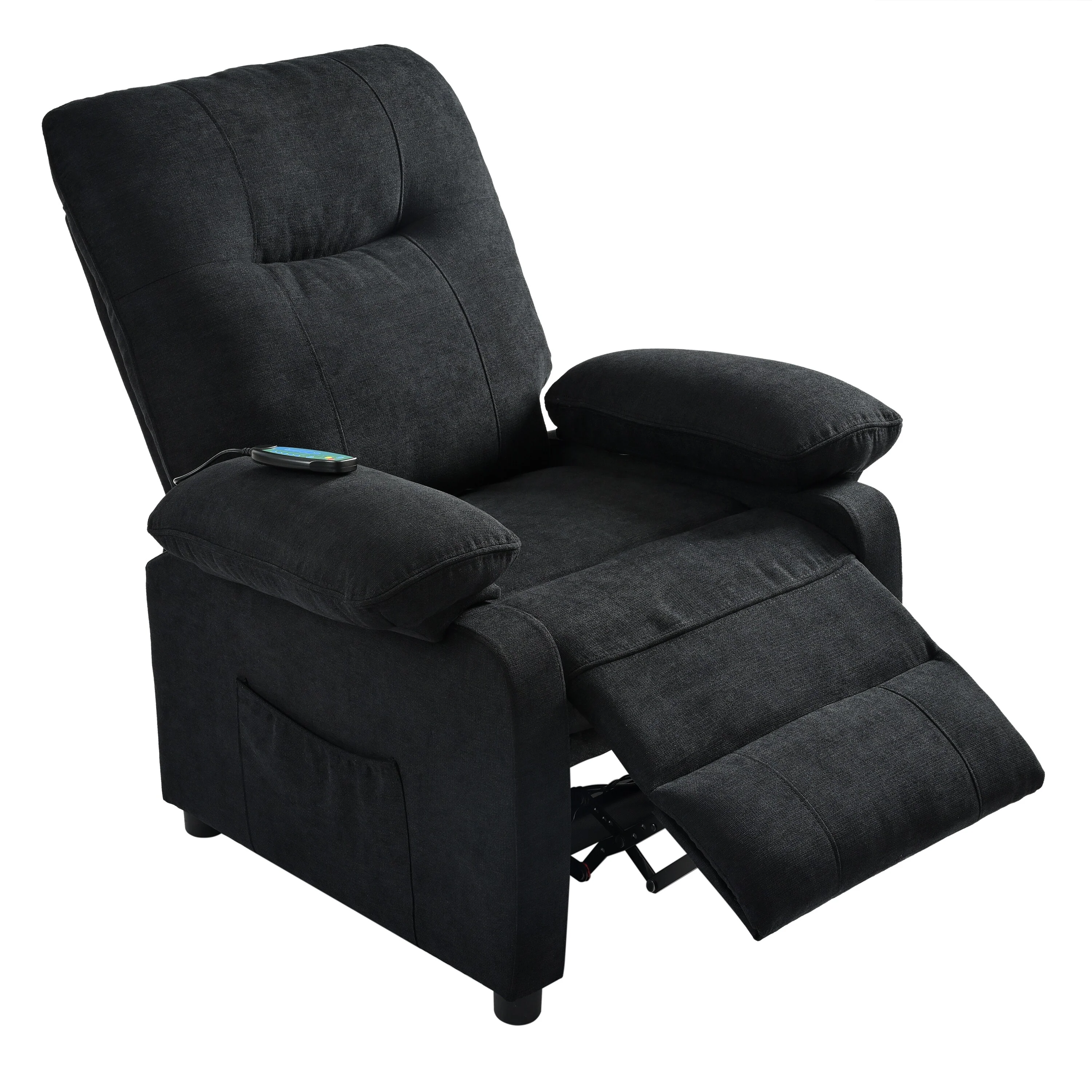 Black Manual Recliner with Massage, Heat, and Solid Wood Frame